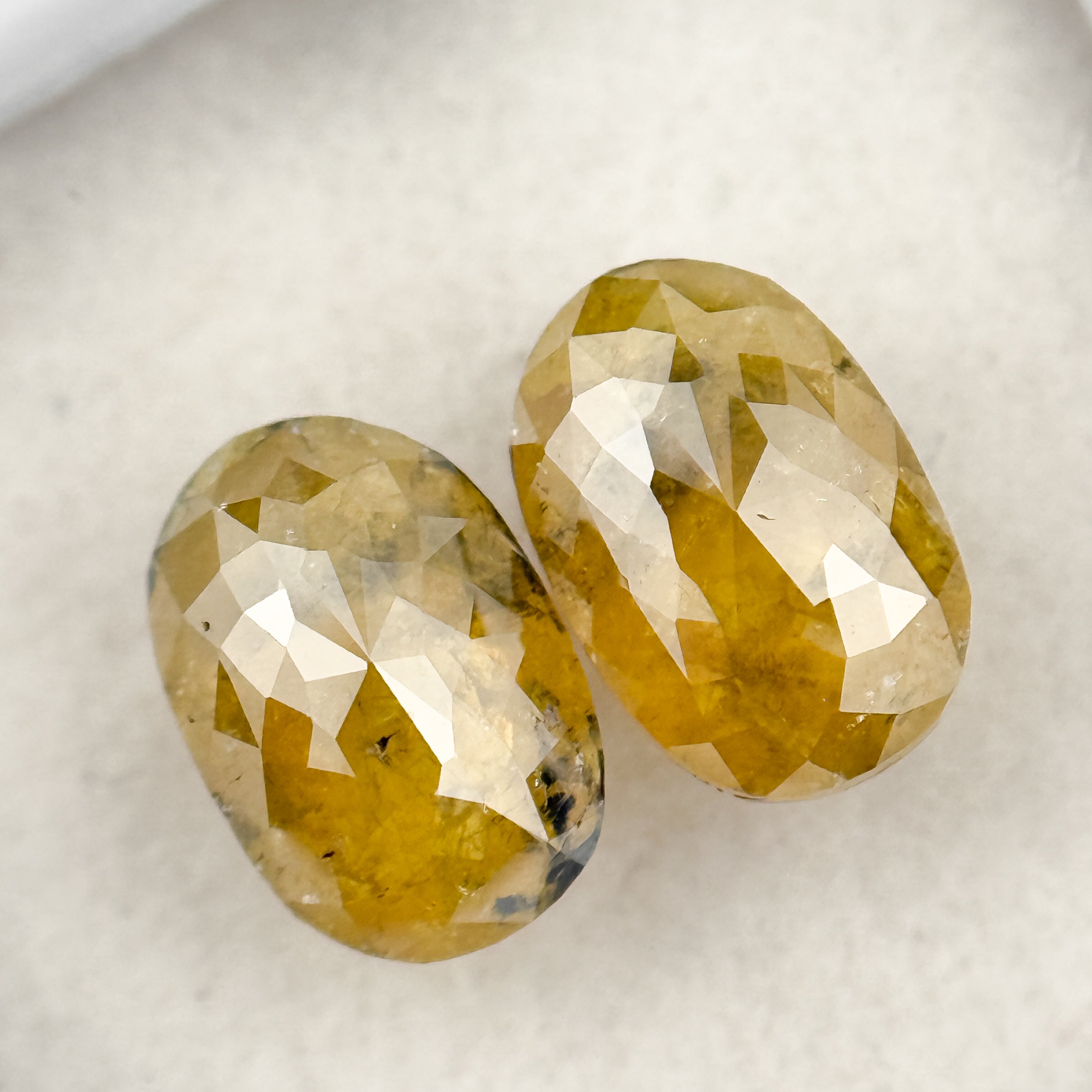 2.19 Ct Oval Rose Cut Yellow Natural Salt and Pepper Diamond Pair