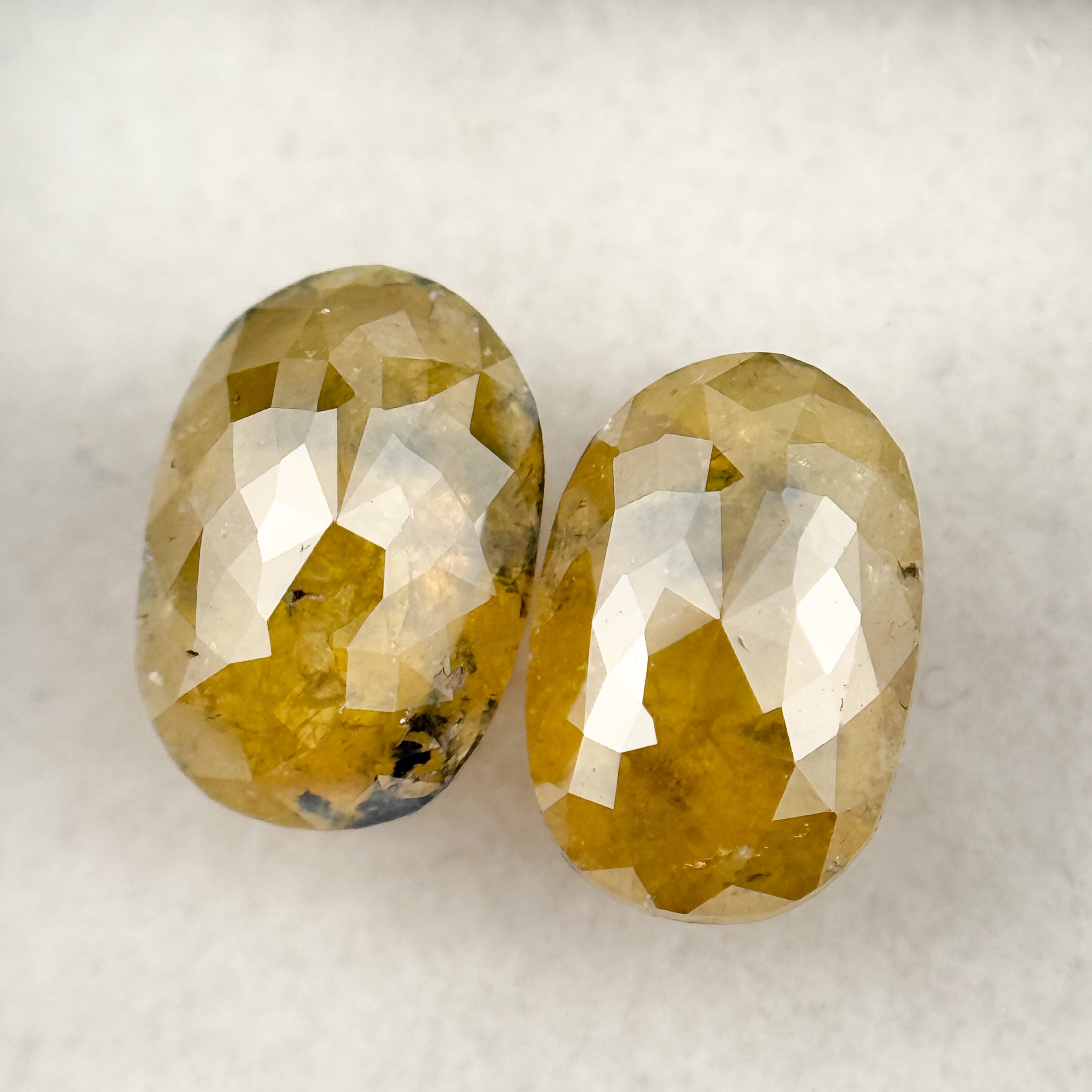 2.19 Ct Oval Rose Cut Yellow Natural Salt and Pepper Diamond Pair