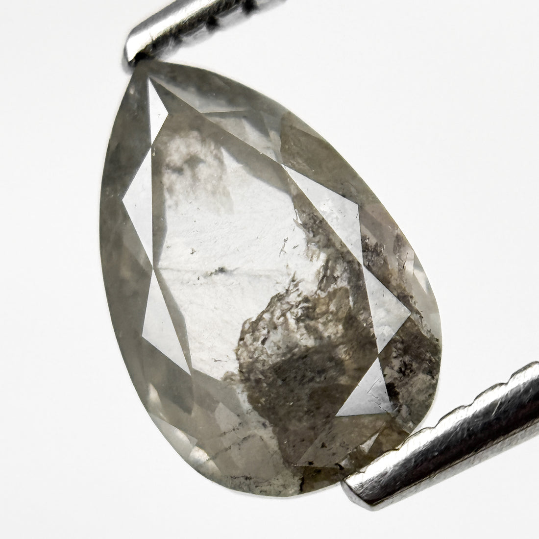 1.52 Ct Pear Rose Cut Grey Natural Salt and Pepper Diamond
