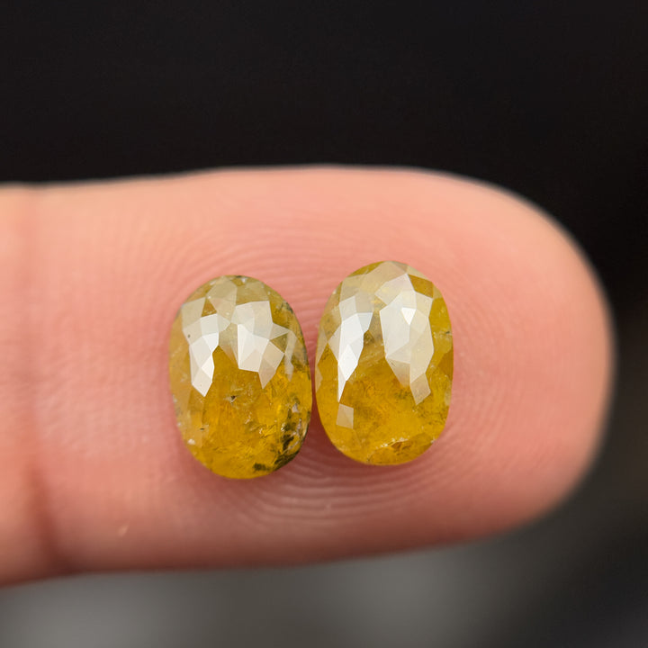 2.19 Ct Oval Rose Cut Yellow Natural Salt and Pepper Diamond Pair