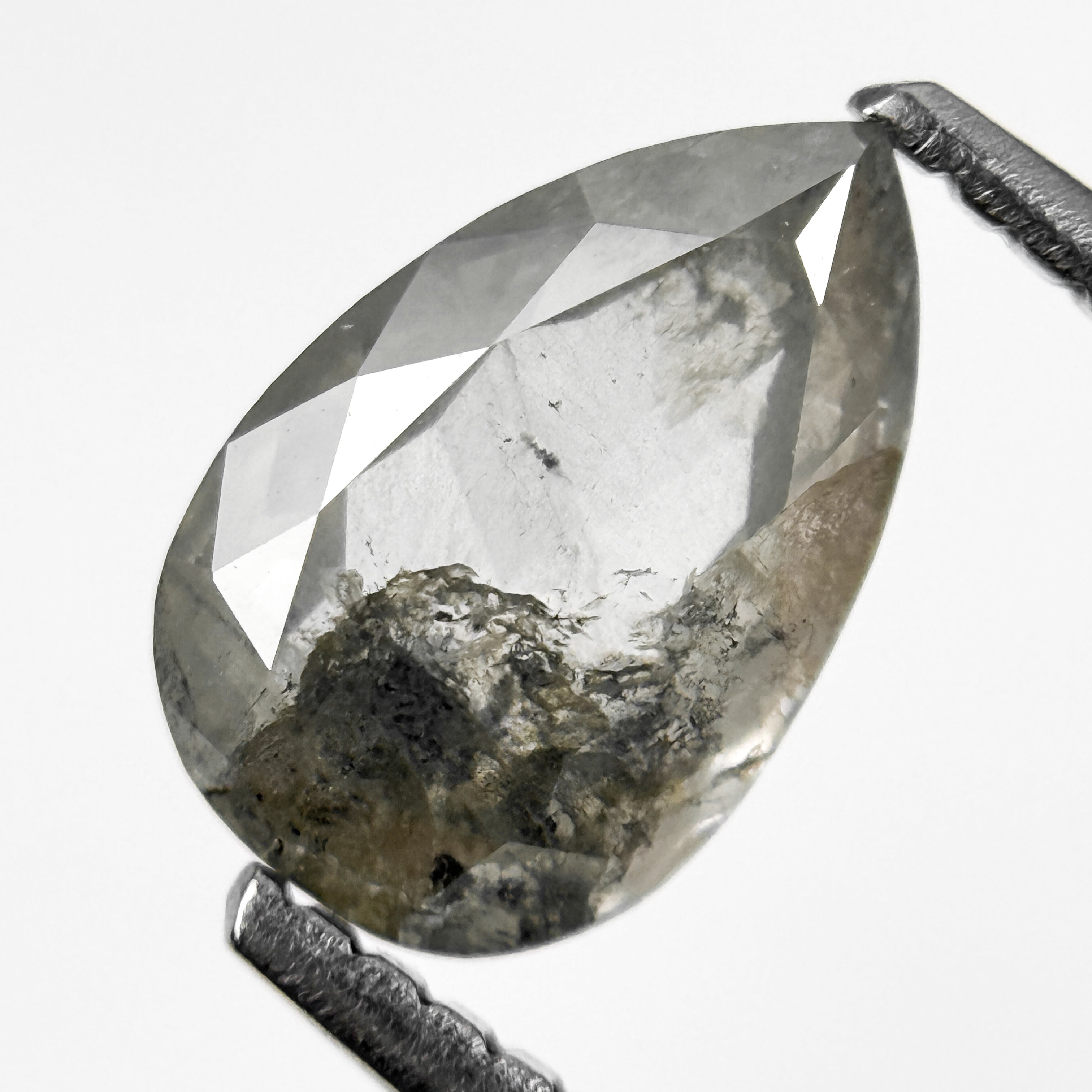 1.52 Ct Pear Rose Cut Grey Natural Salt and Pepper Diamond