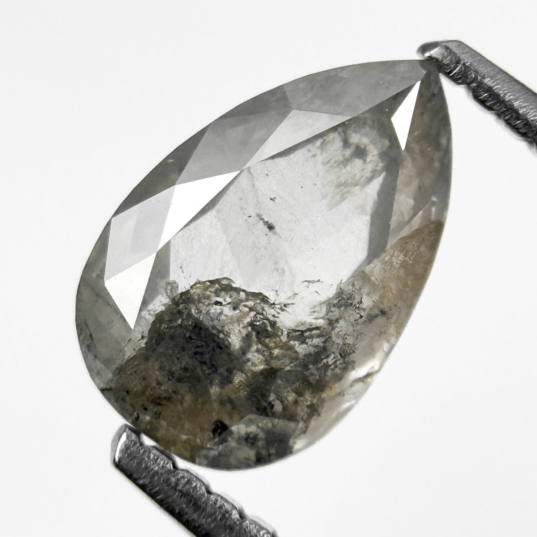 1.52 Ct Pear Rose Cut Grey Natural Salt and Pepper Diamond