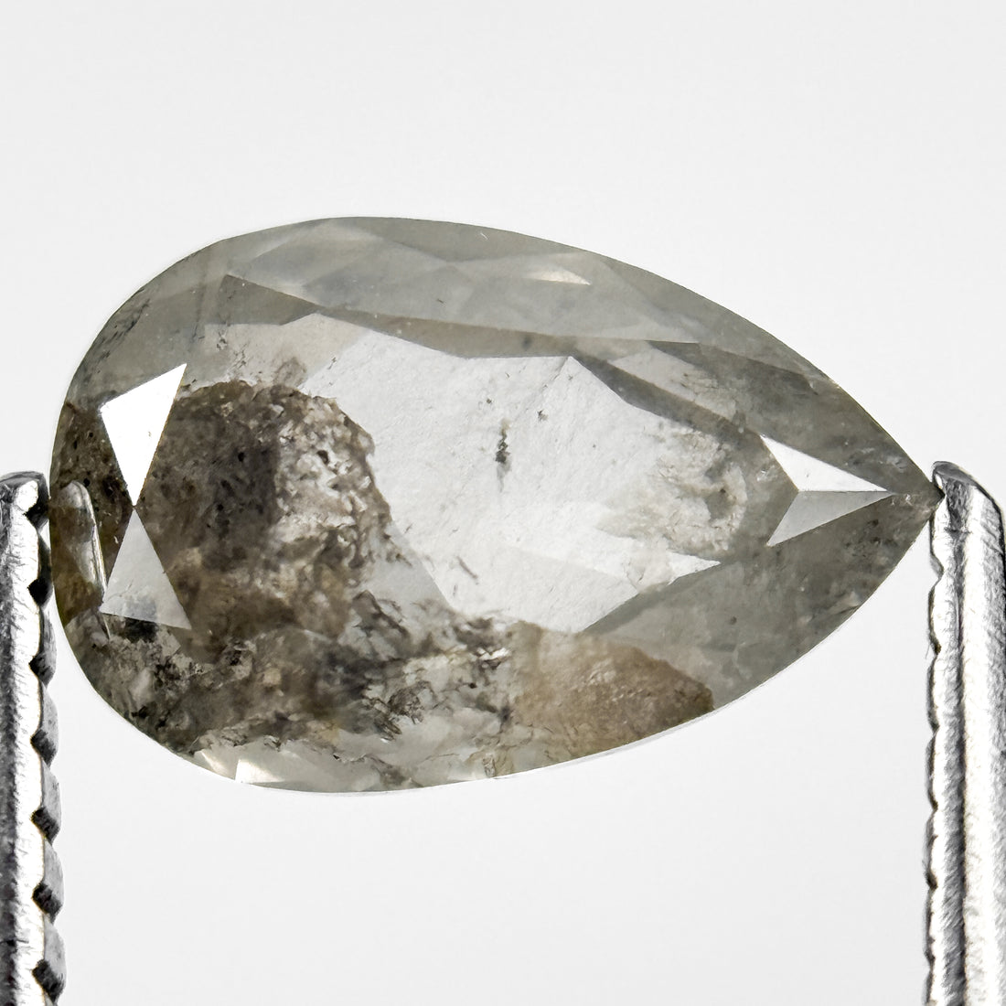 1.52 Ct Pear Rose Cut Grey Natural Salt and Pepper Diamond