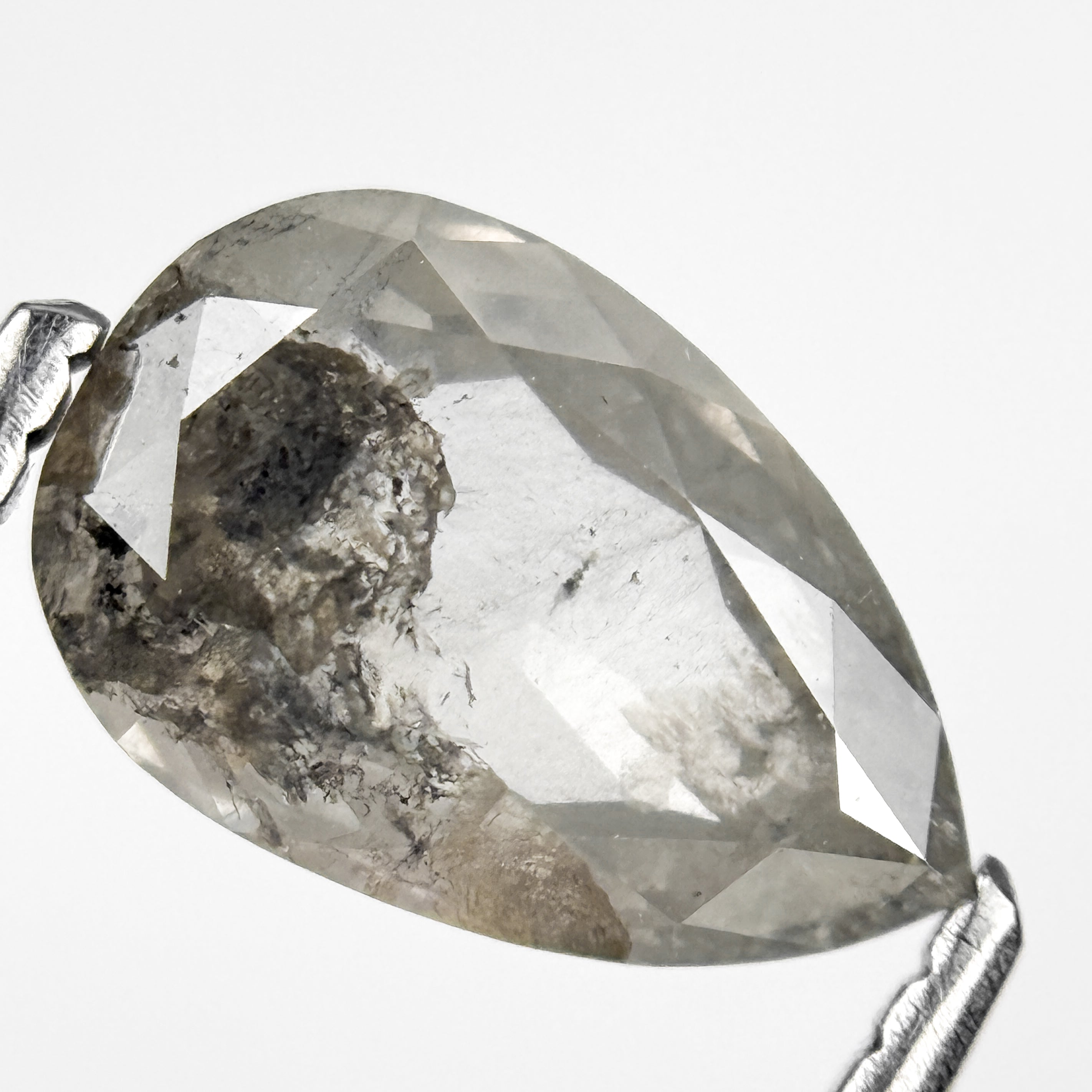 1.52 Ct Pear Rose Cut Grey Natural Salt and Pepper Diamond