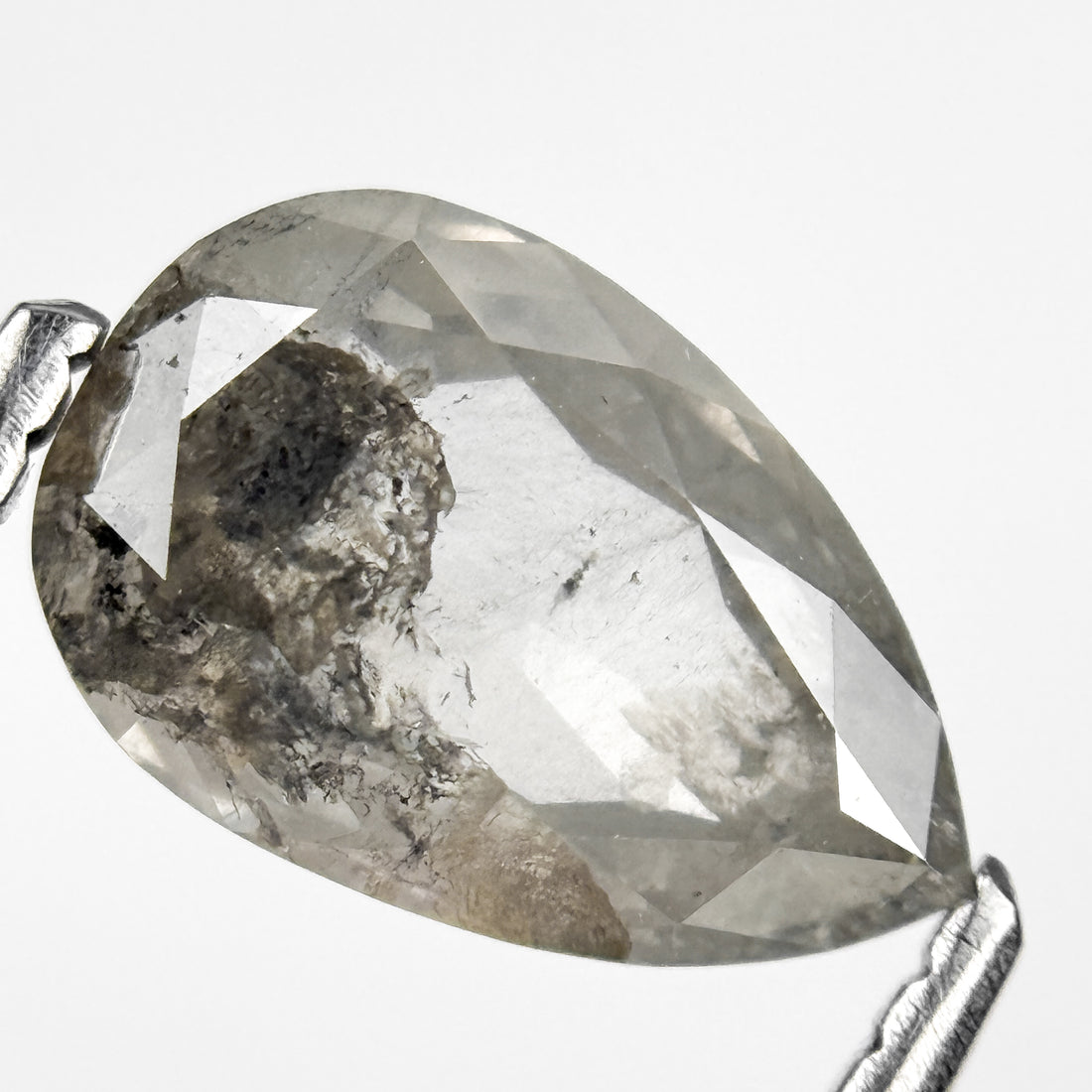 1.52 Ct Pear Rose Cut Grey Natural Salt and Pepper Diamond