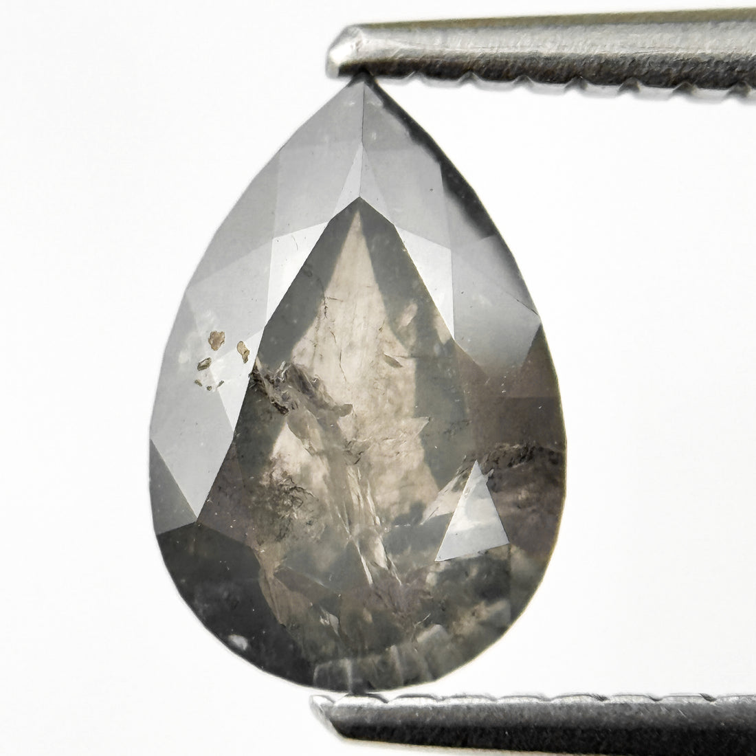 1.74 Ct Pear Rose Cut Grey Natural Salt and Pepper Diamond