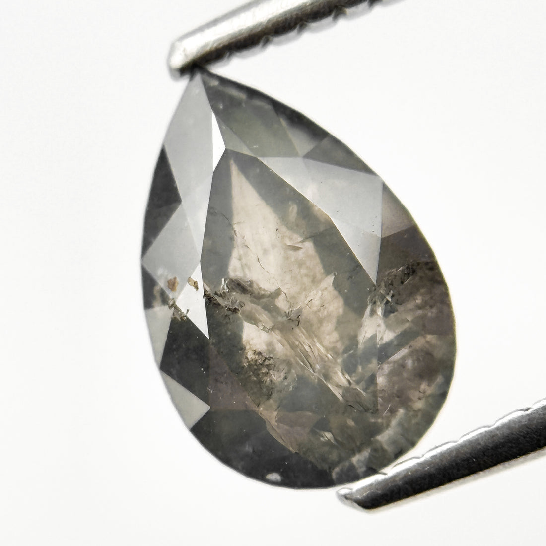 1.74 Ct Pear Rose Cut Grey Natural Salt and Pepper Diamond
