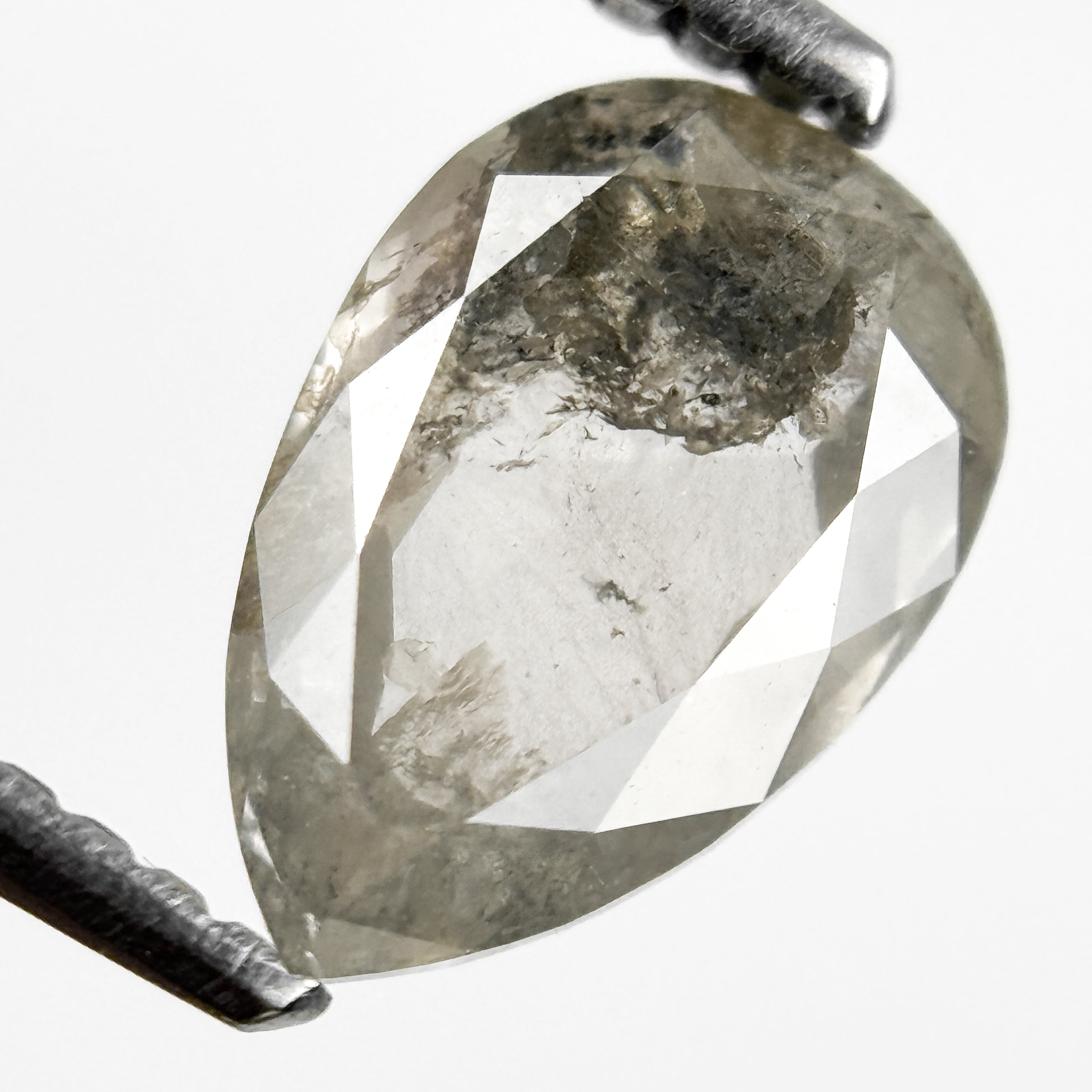 1.52 Ct Pear Rose Cut Grey Natural Salt and Pepper Diamond