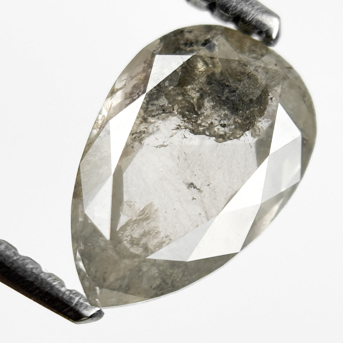 1.52 Ct Pear Rose Cut Grey Natural Salt and Pepper Diamond