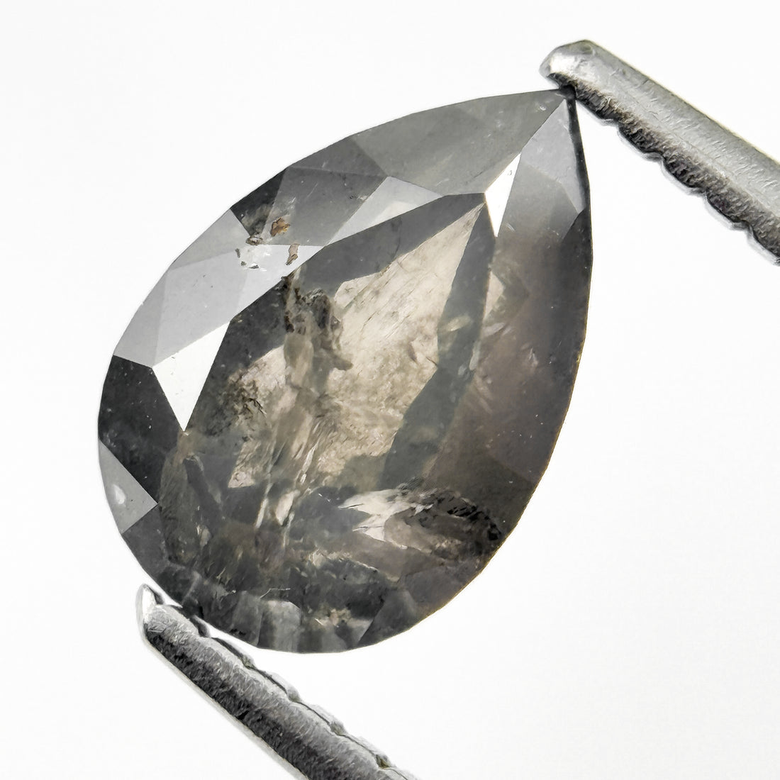 1.74 Ct Pear Rose Cut Grey Natural Salt and Pepper Diamond