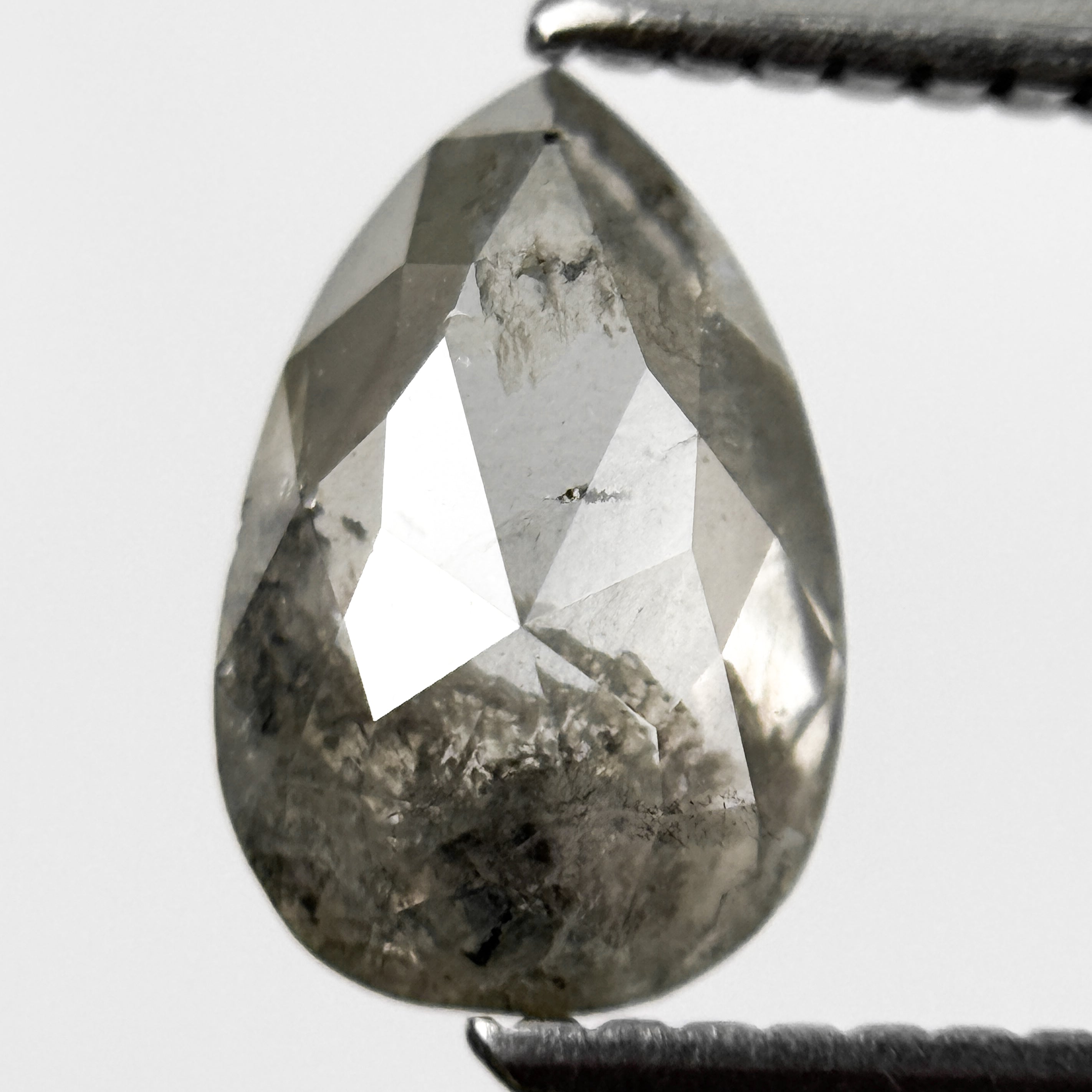 1.52 Ct Pear Rose Cut Grey Natural Salt and Pepper Diamond