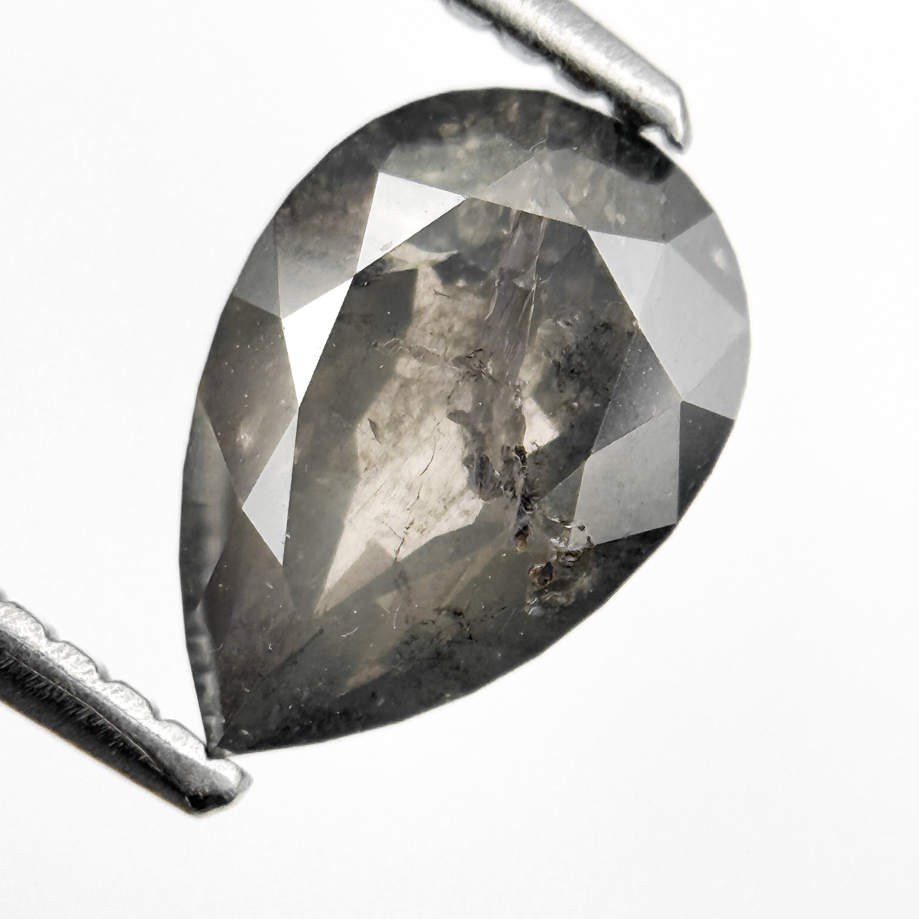 1.74 Ct Pear Rose Cut Grey Natural Salt and Pepper Diamond