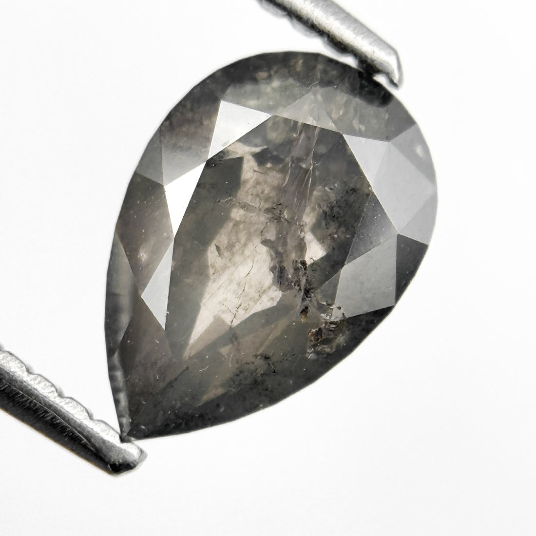 1.74 Ct Pear Rose Cut Grey Natural Salt and Pepper Diamond