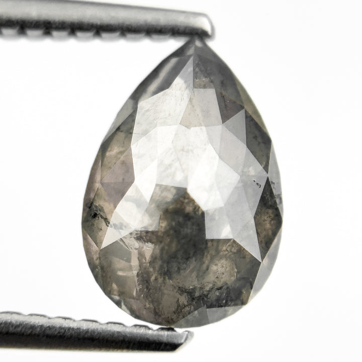 1.74 Ct Pear Rose Cut Grey Natural Salt and Pepper Diamond