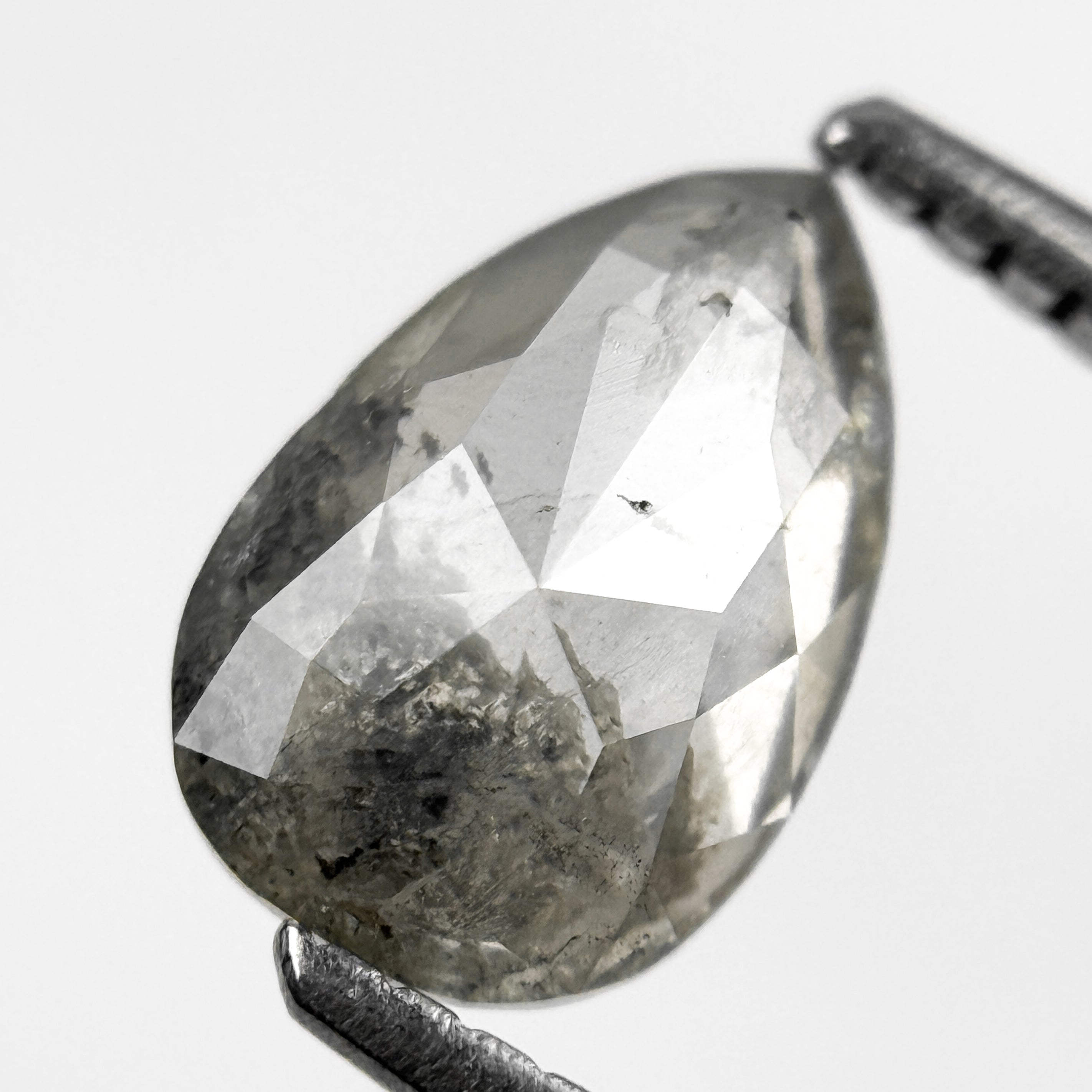 1.52 Ct Pear Rose Cut Grey Natural Salt and Pepper Diamond