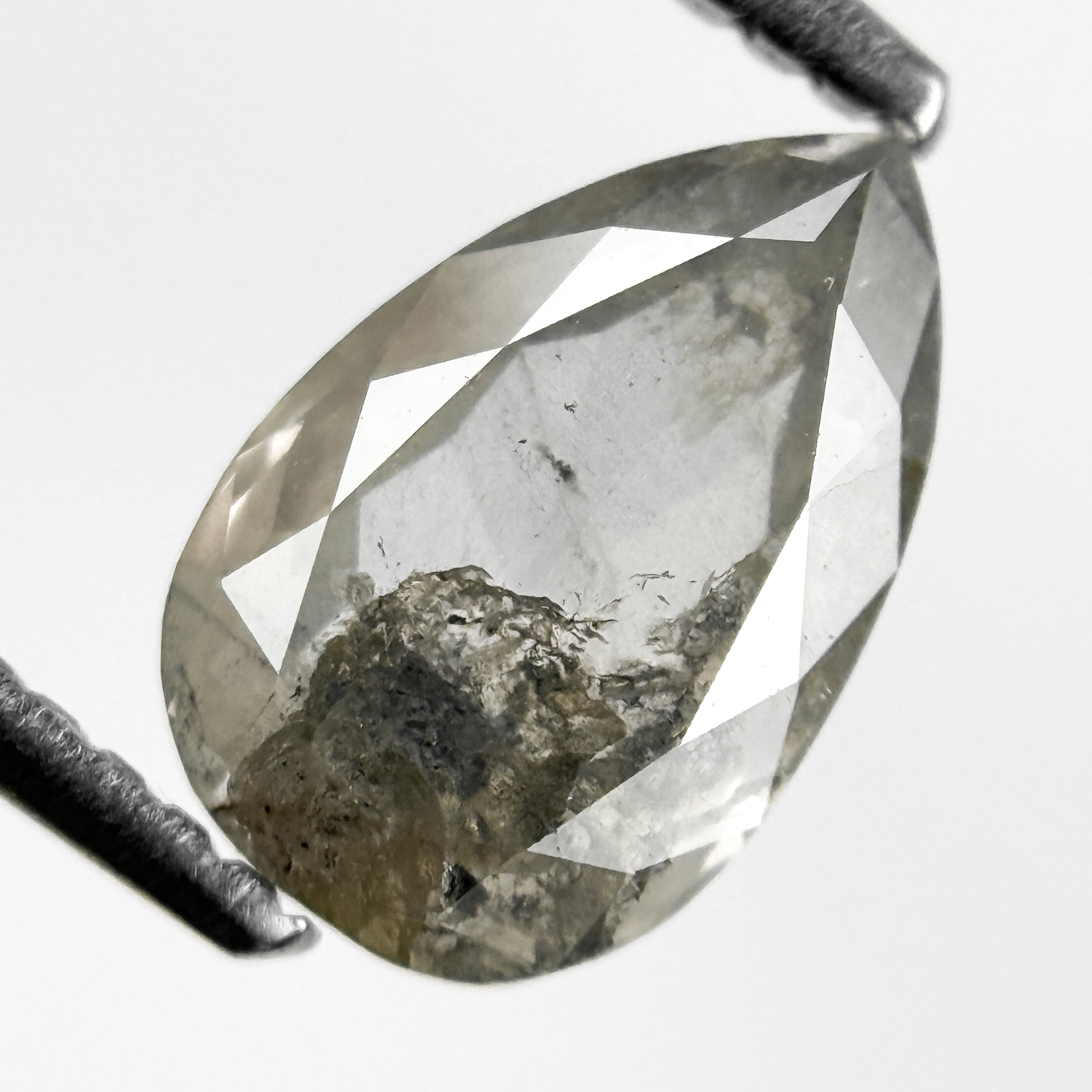 1.52 Ct Pear Rose Cut Grey Natural Salt and Pepper Diamond