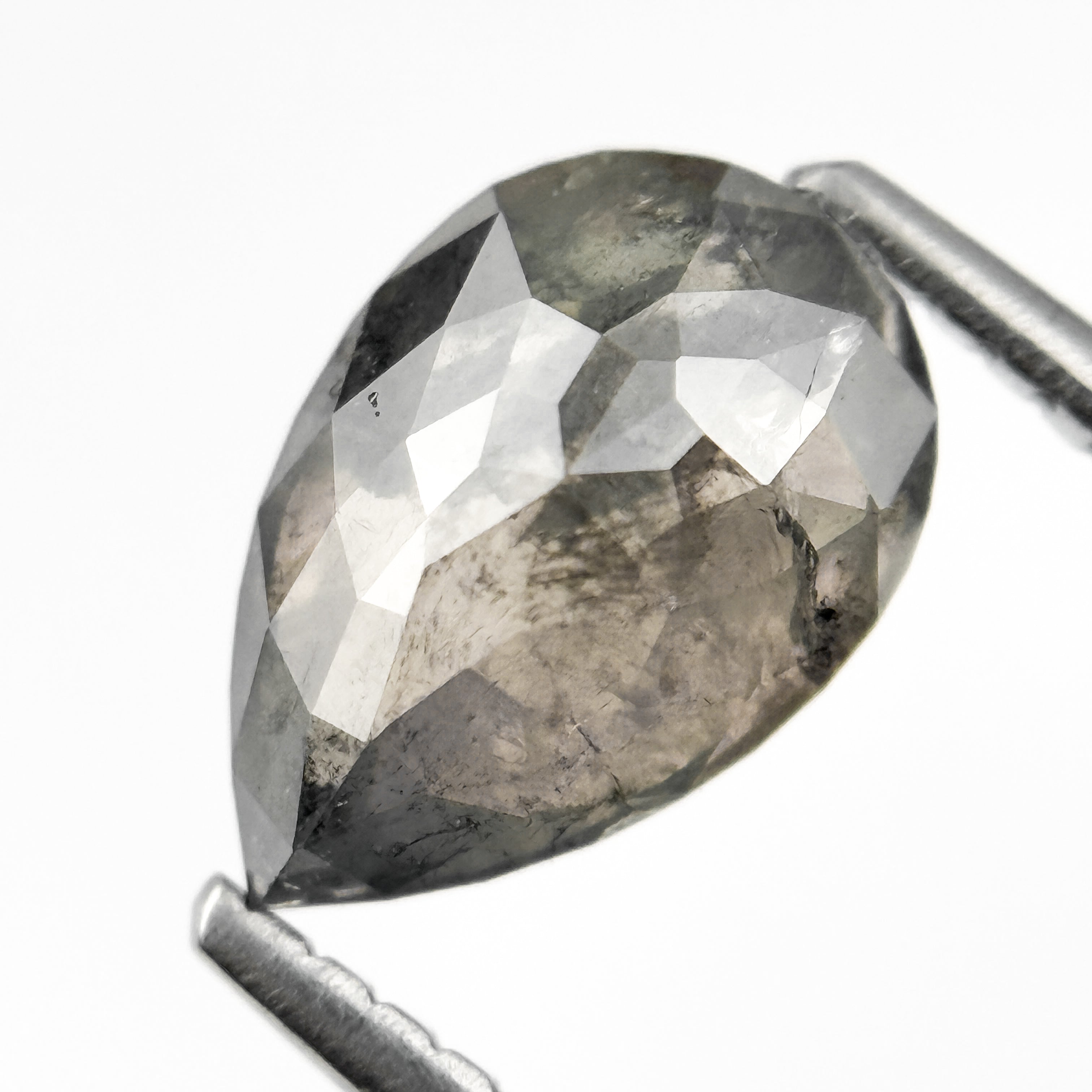 1.74 Ct Pear Rose Cut Grey Natural Salt and Pepper Diamond