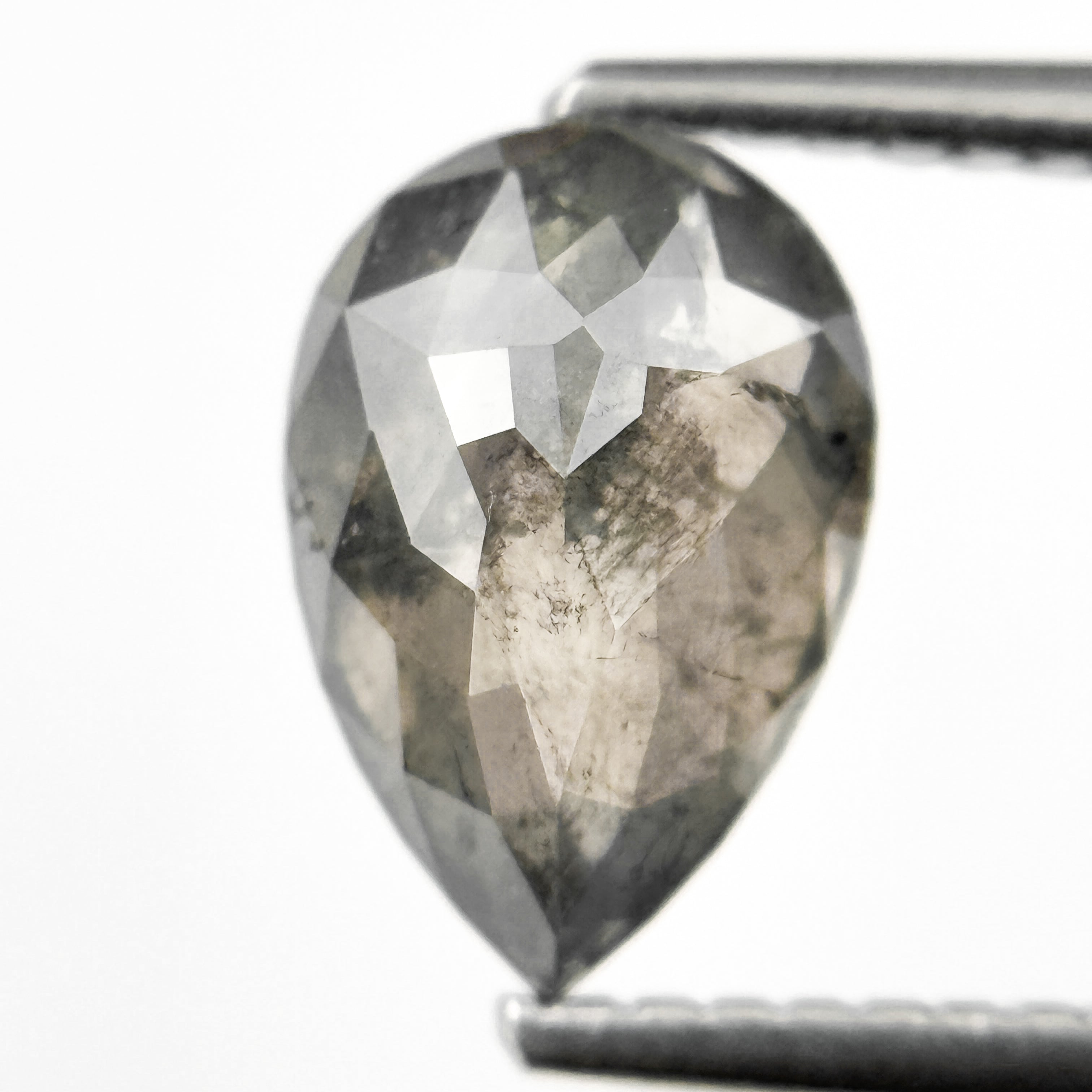 1.74 Ct Pear Rose Cut Grey Natural Salt and Pepper Diamond