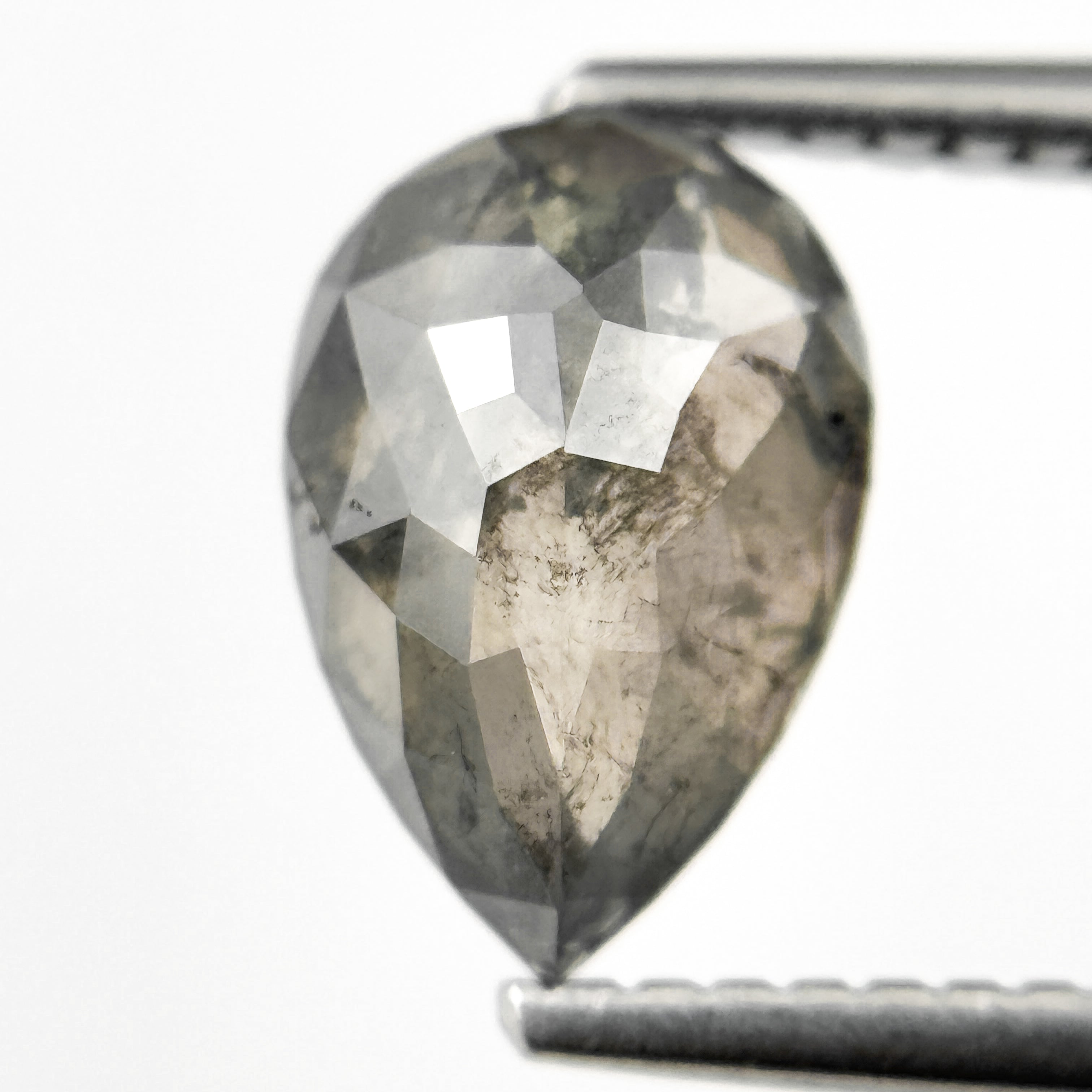 1.74 Ct Pear Rose Cut Grey Natural Salt and Pepper Diamond