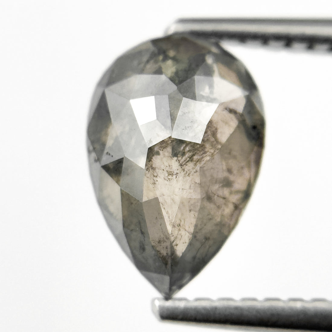 1.74 Ct Pear Rose Cut Grey Natural Salt and Pepper Diamond