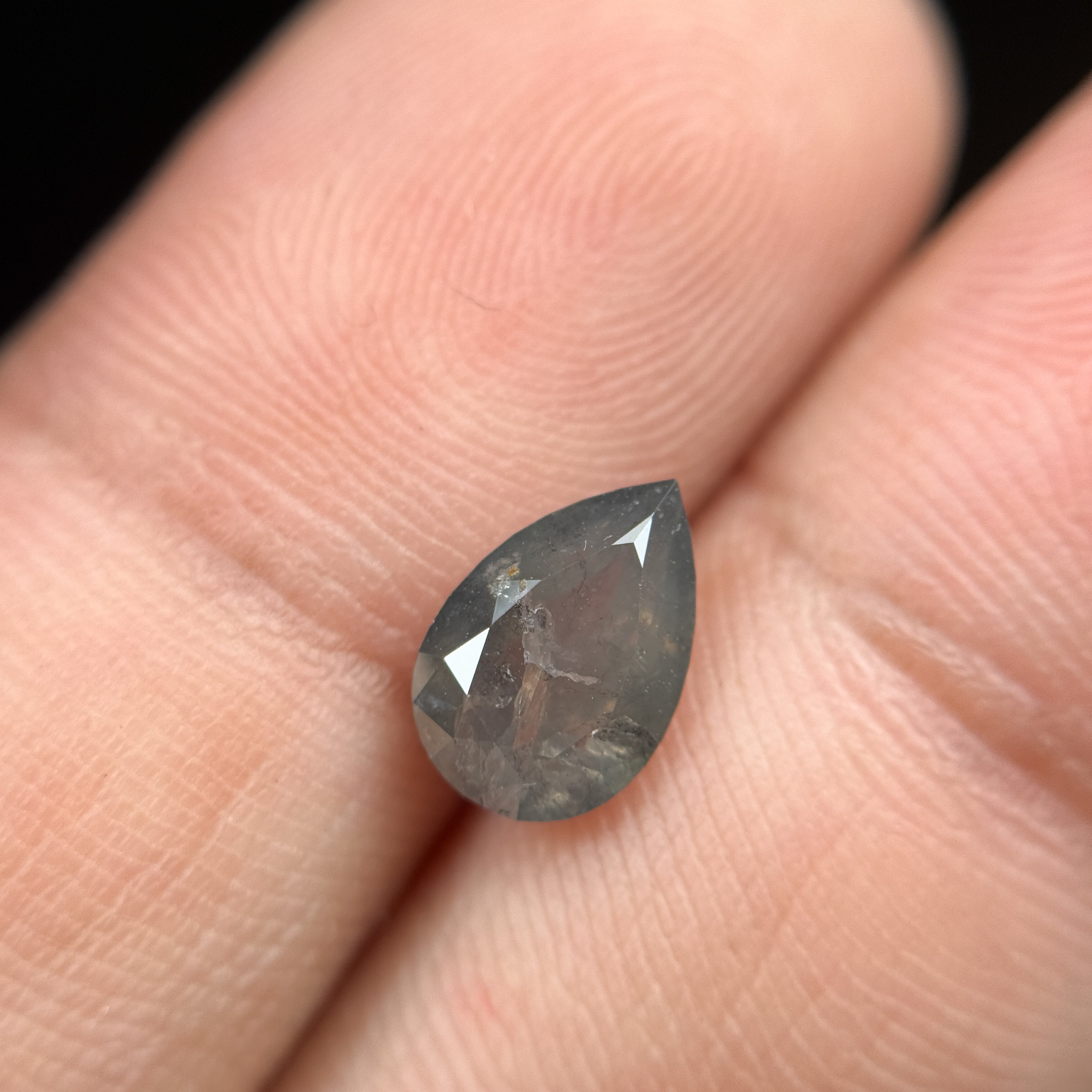 1.74 Ct Pear Rose Cut Grey Natural Salt and Pepper Diamond