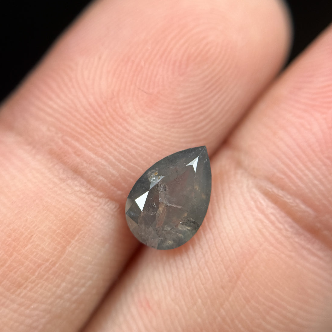 1.74 Ct Pear Rose Cut Grey Natural Salt and Pepper Diamond