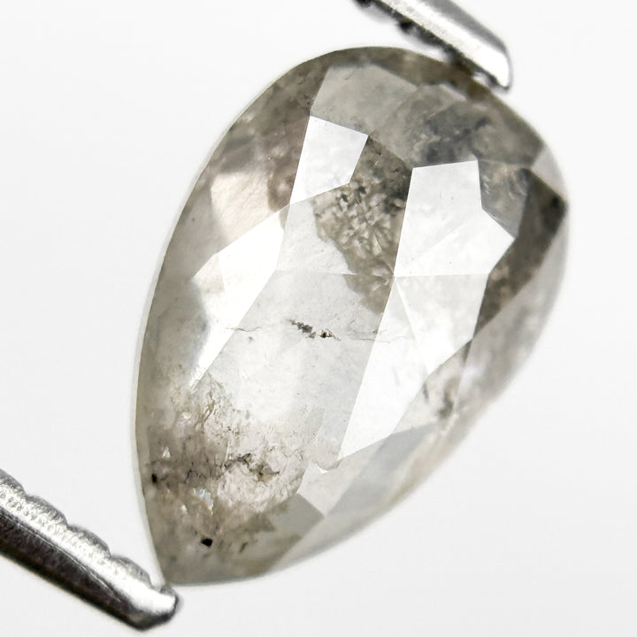 1.52 Ct Pear Rose Cut Grey Natural Salt and Pepper Diamond