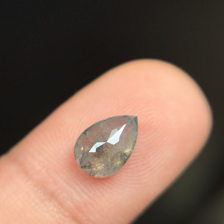 1.74 Ct Pear Rose Cut Grey Natural Salt and Pepper Diamond