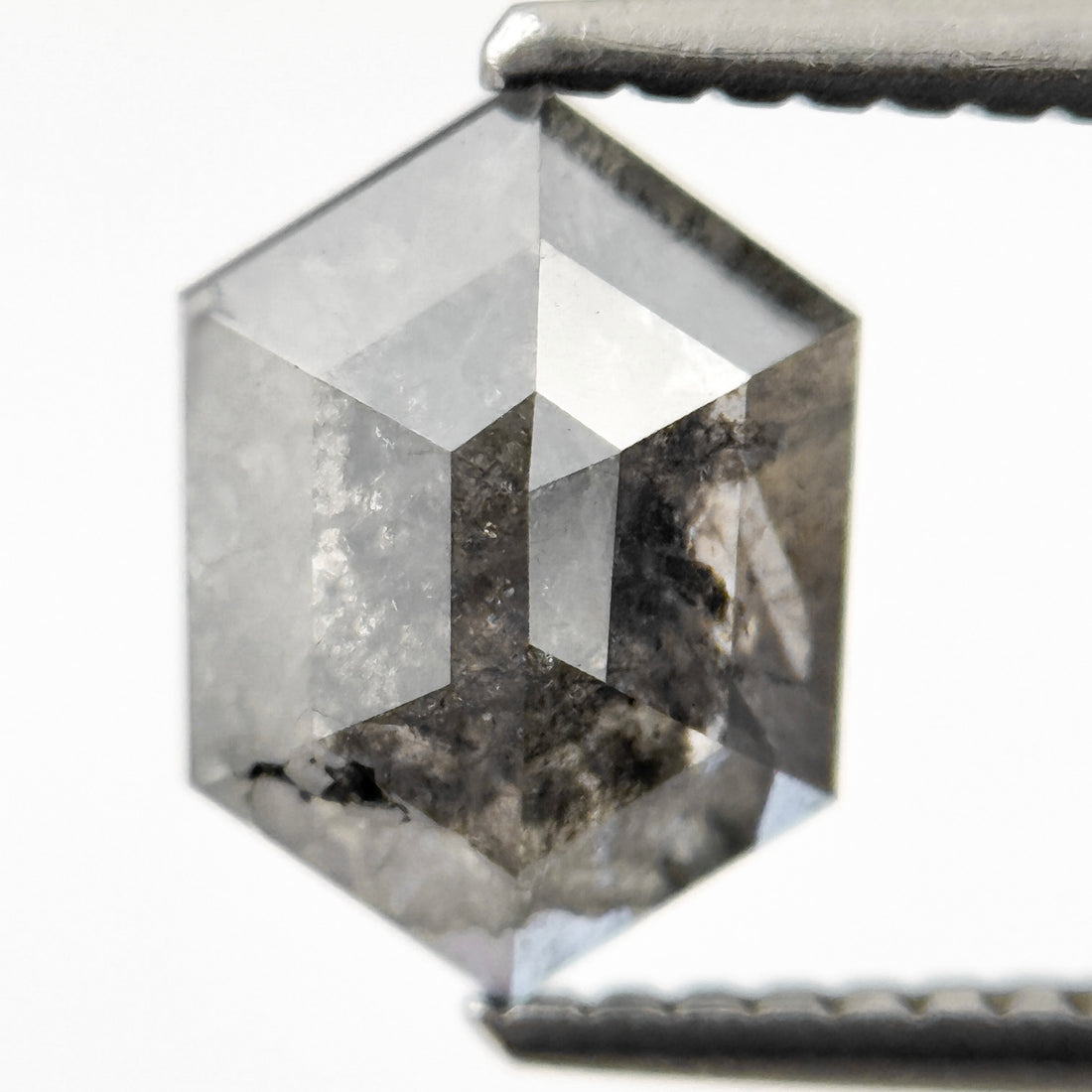 1.46 Ct Hexagon Rose Cut Grey Natural Salt and Pepper Diamond