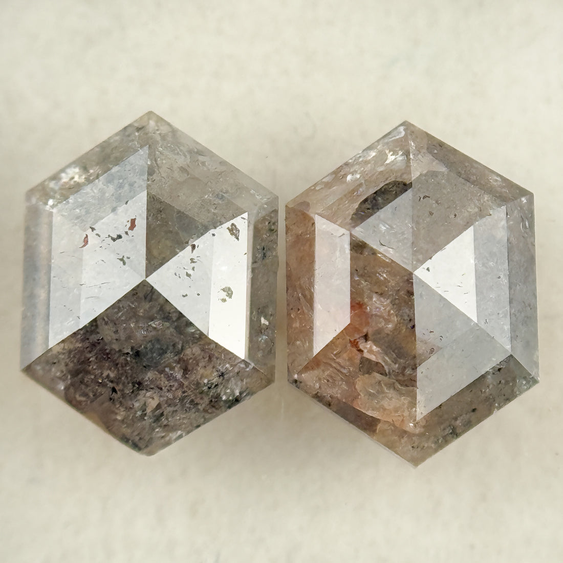 3.06 Ct Hexagon Rose Cut Grey Natural Salt and Pepper Diamond Pair