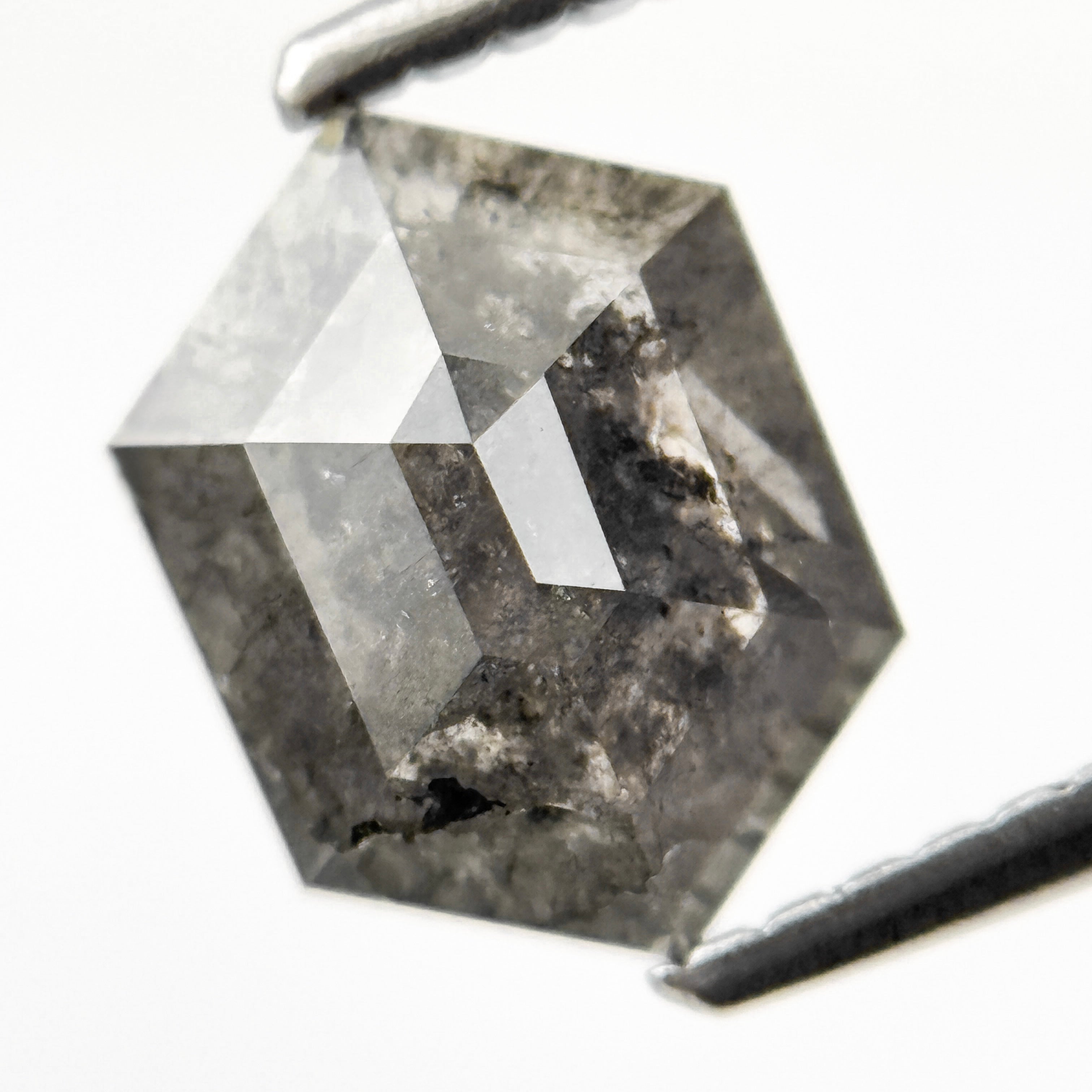 1.46 Ct Hexagon Rose Cut Grey Natural Salt and Pepper Diamond