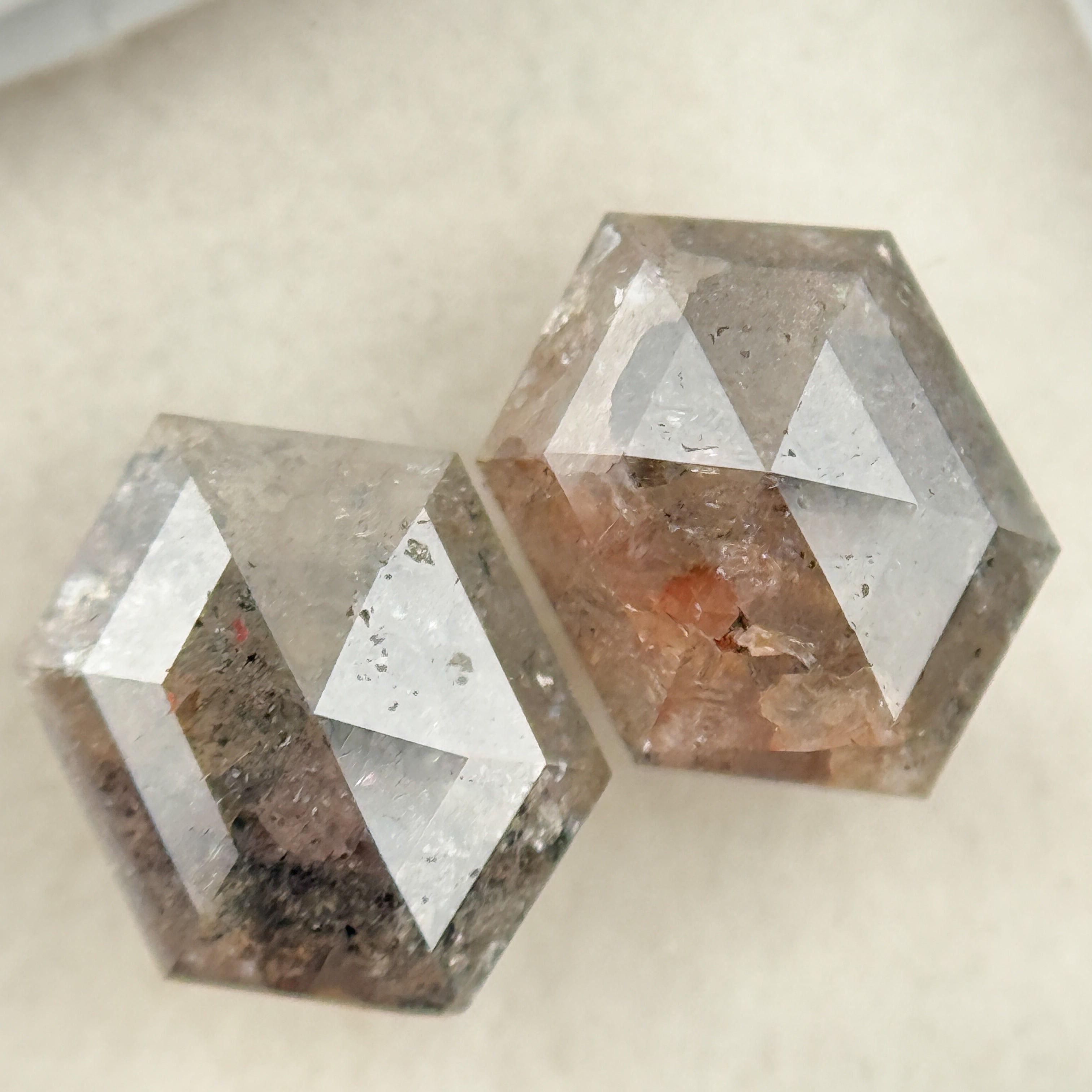 3.06 Ct Hexagon Rose Cut Grey Natural Salt and Pepper Diamond Pair