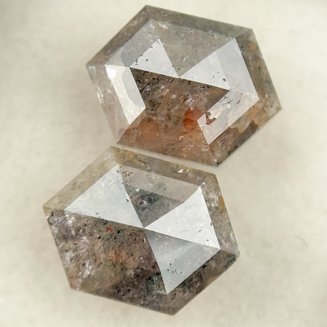 3.06 Ct Hexagon Rose Cut Grey Natural Salt and Pepper Diamond Pair