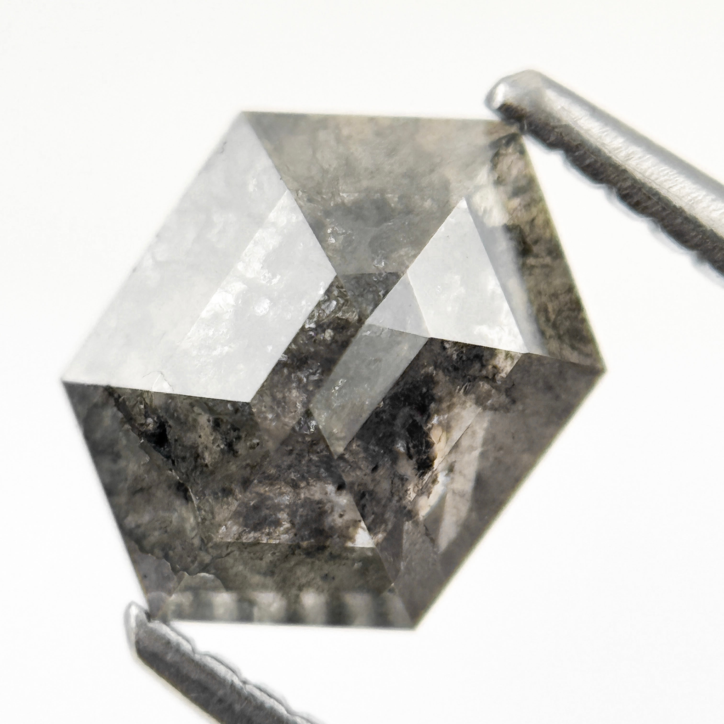 1.46 Ct Hexagon Rose Cut Grey Natural Salt and Pepper Diamond