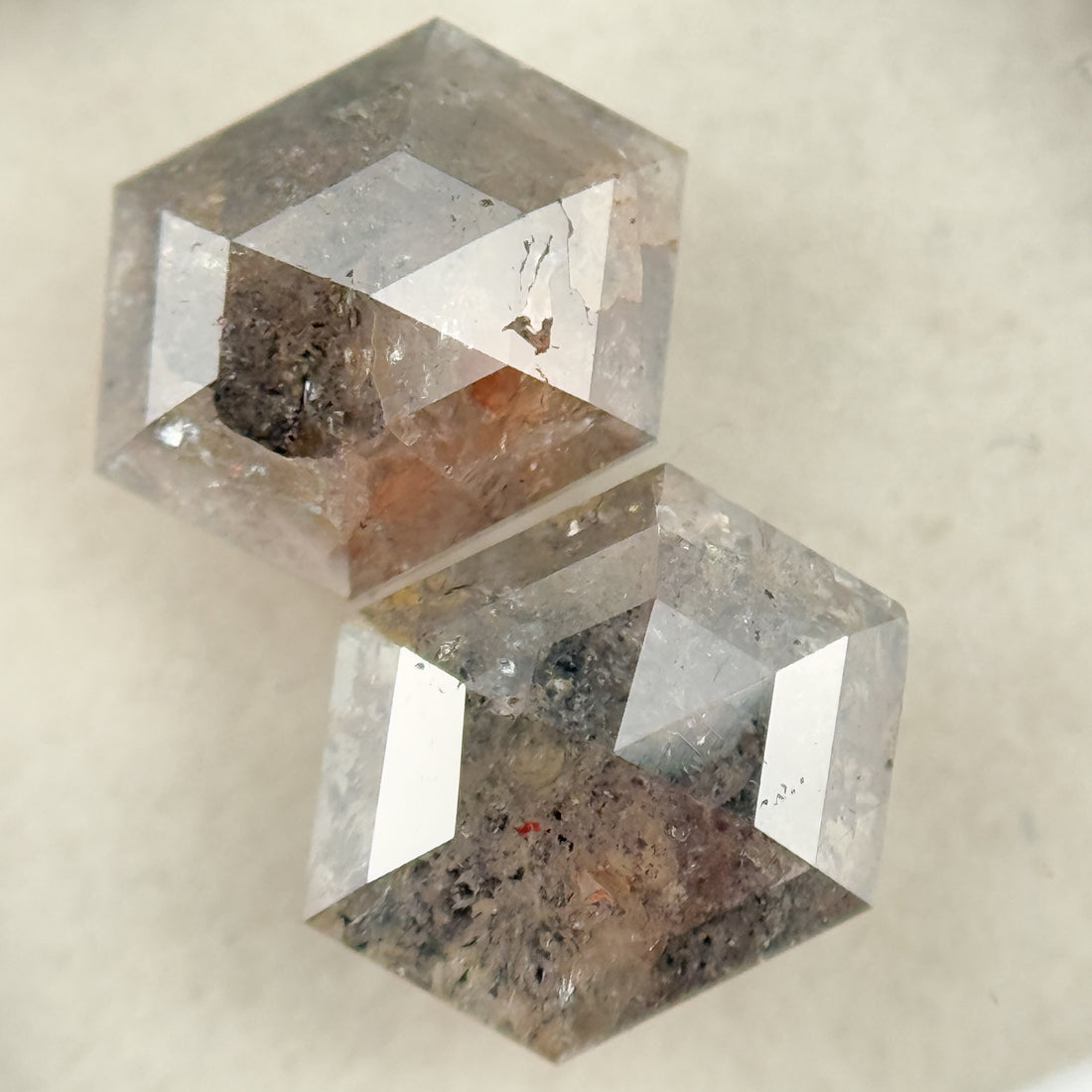 3.06 Ct Hexagon Rose Cut Grey Natural Salt and Pepper Diamond Pair