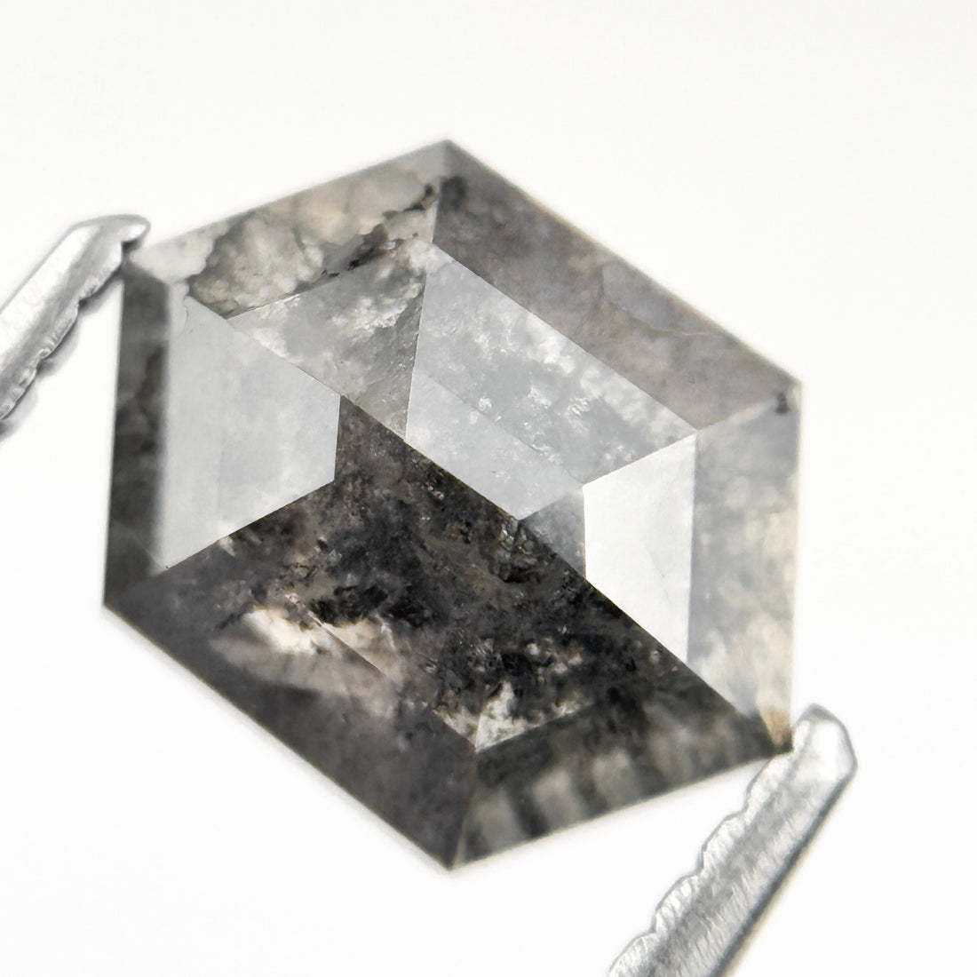 1.46 Ct Hexagon Rose Cut Grey Natural Salt and Pepper Diamond