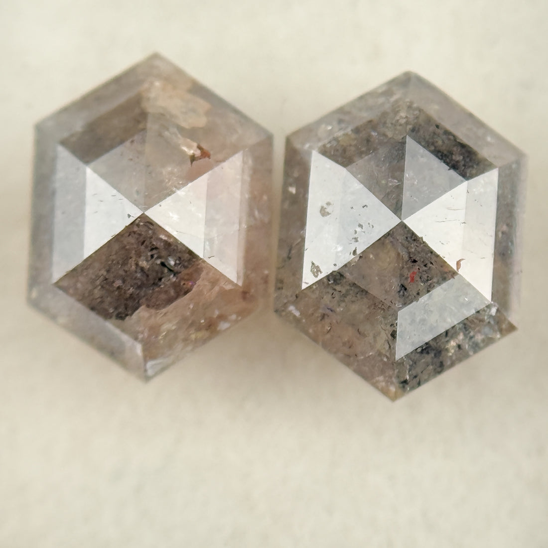 3.06 Ct Hexagon Rose Cut Grey Natural Salt and Pepper Diamond Pair