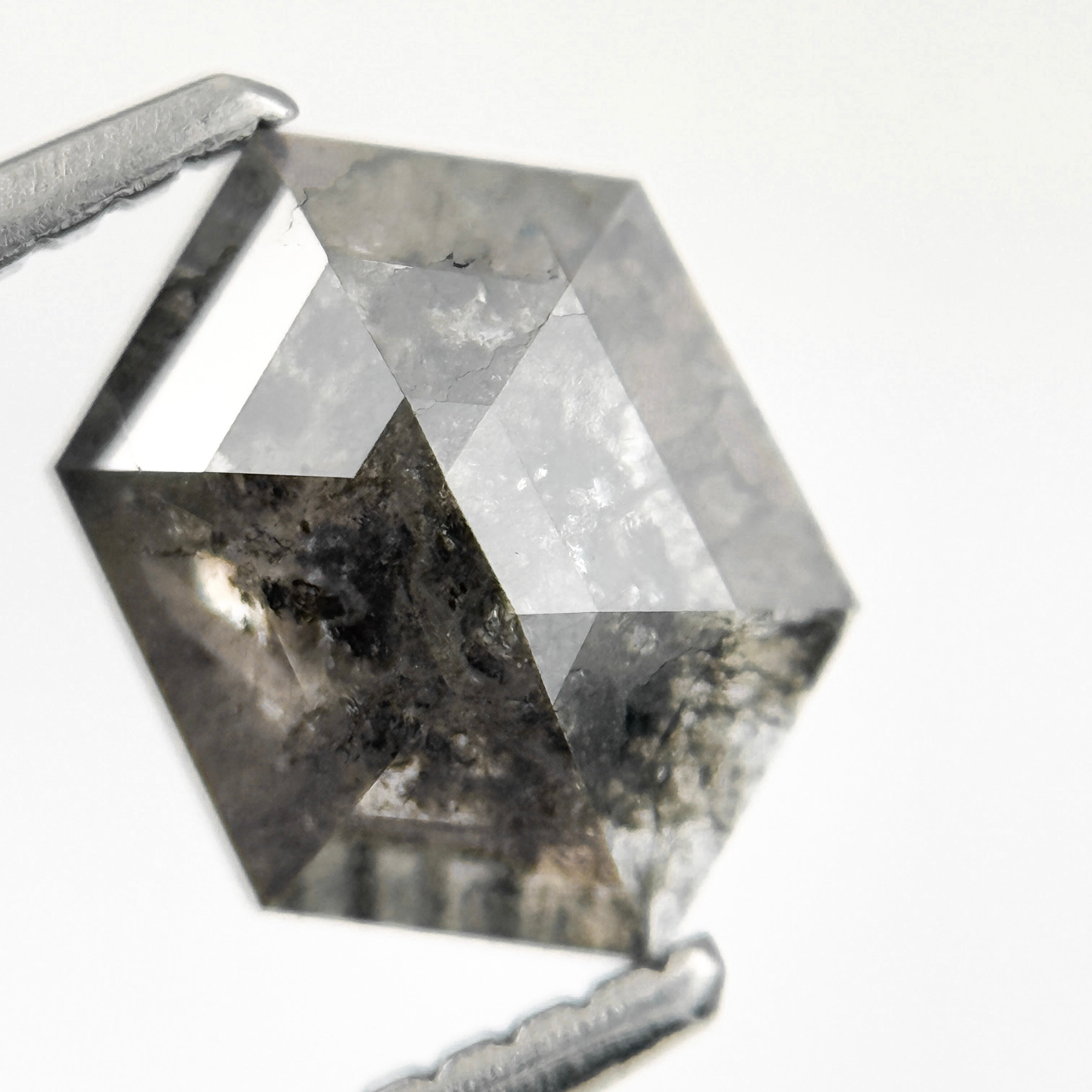 1.46 Ct Hexagon Rose Cut Grey Natural Salt and Pepper Diamond