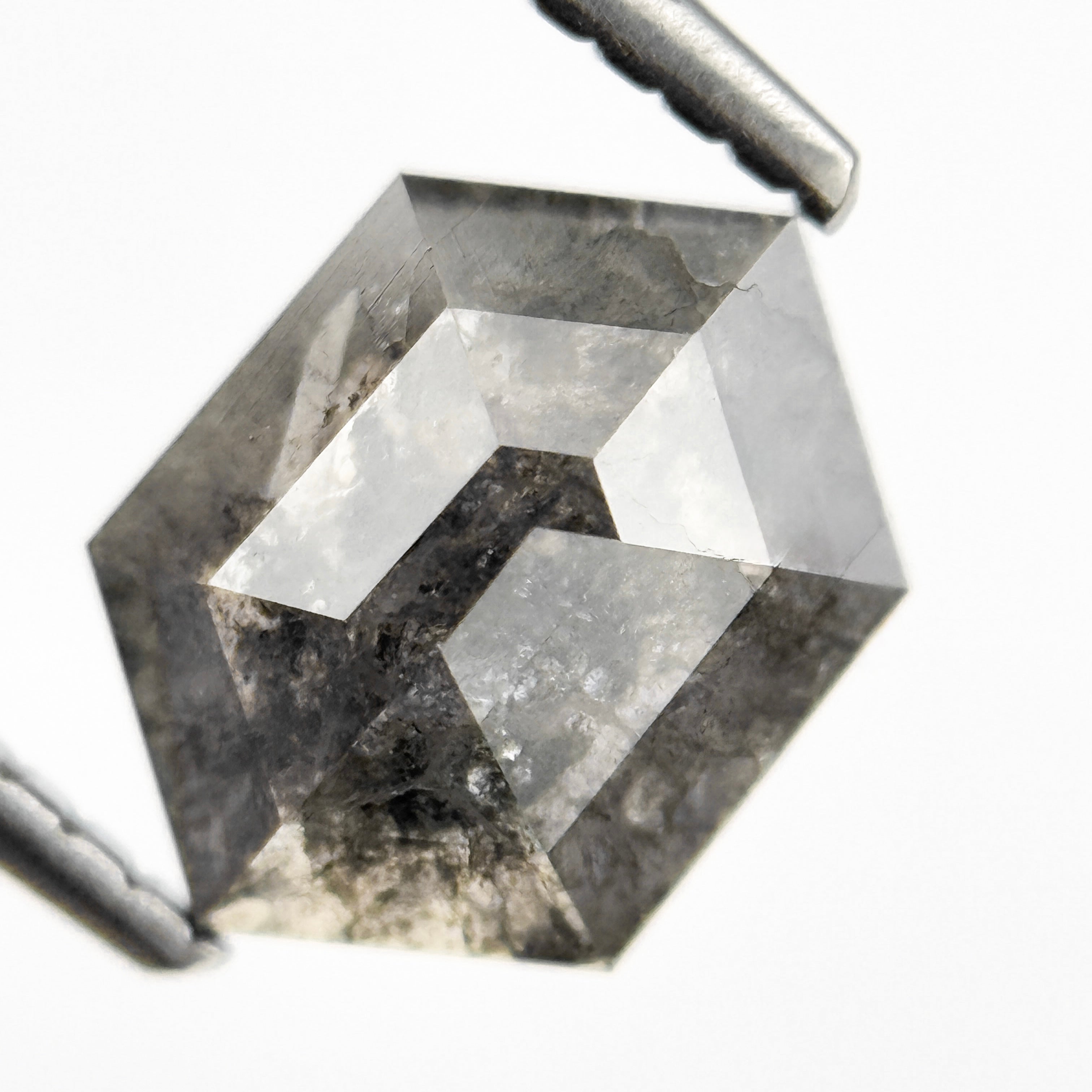 1.46 Ct Hexagon Rose Cut Grey Natural Salt and Pepper Diamond