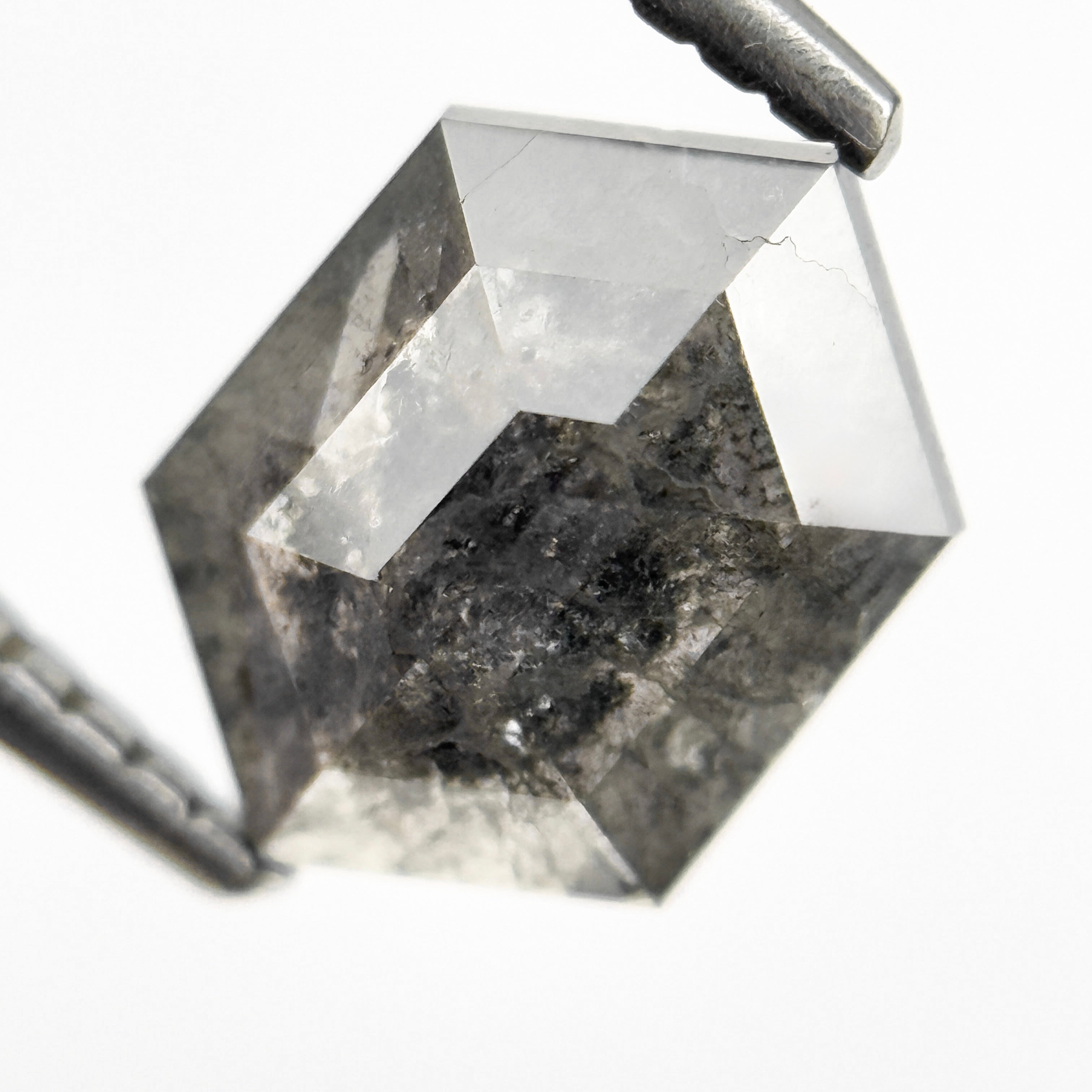1.46 Ct Hexagon Rose Cut Grey Natural Salt and Pepper Diamond