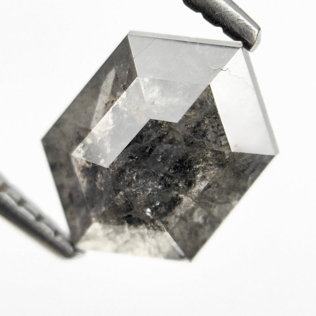 1.46 Ct Hexagon Rose Cut Grey Natural Salt and Pepper Diamond