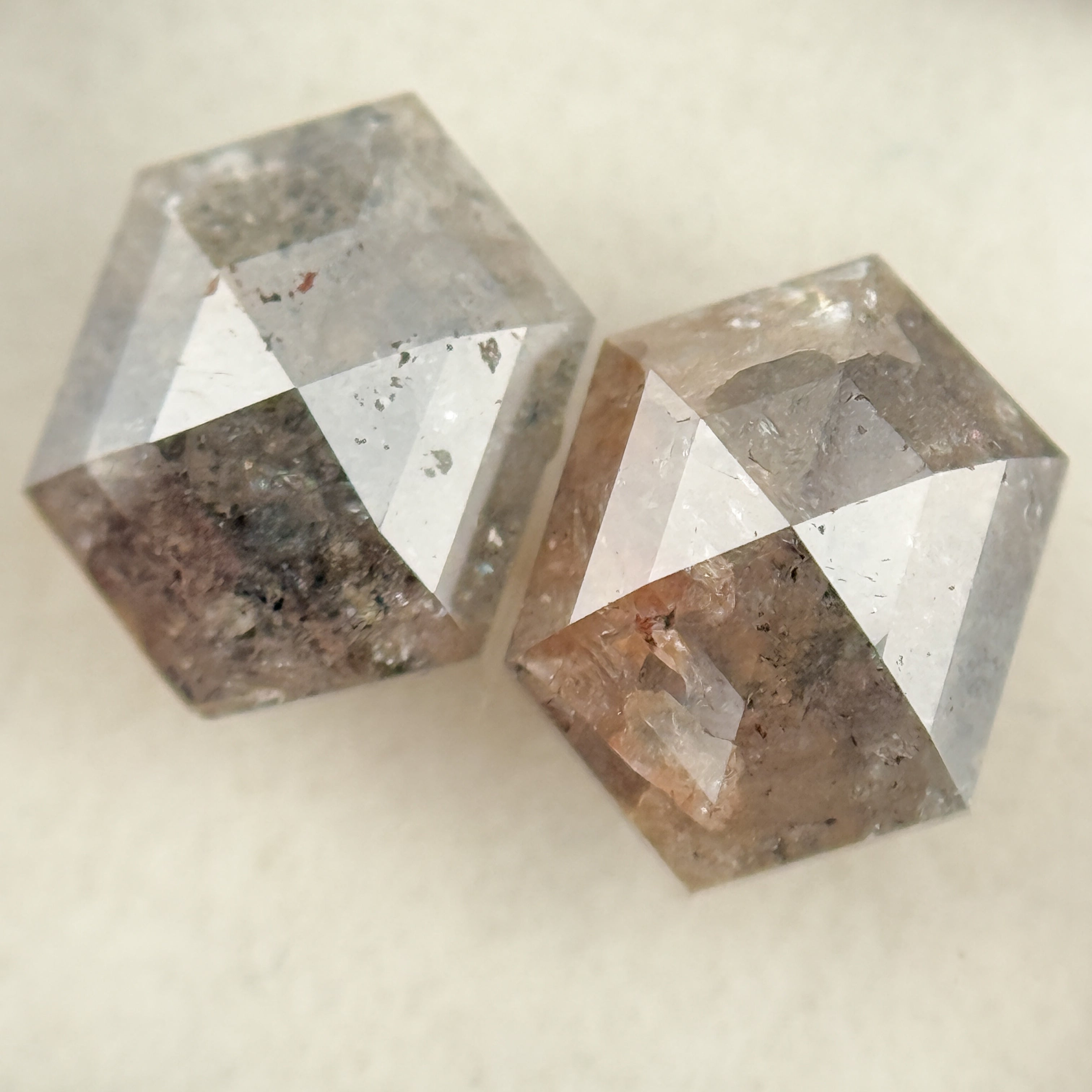3.06 Ct Hexagon Rose Cut Grey Natural Salt and Pepper Diamond Pair