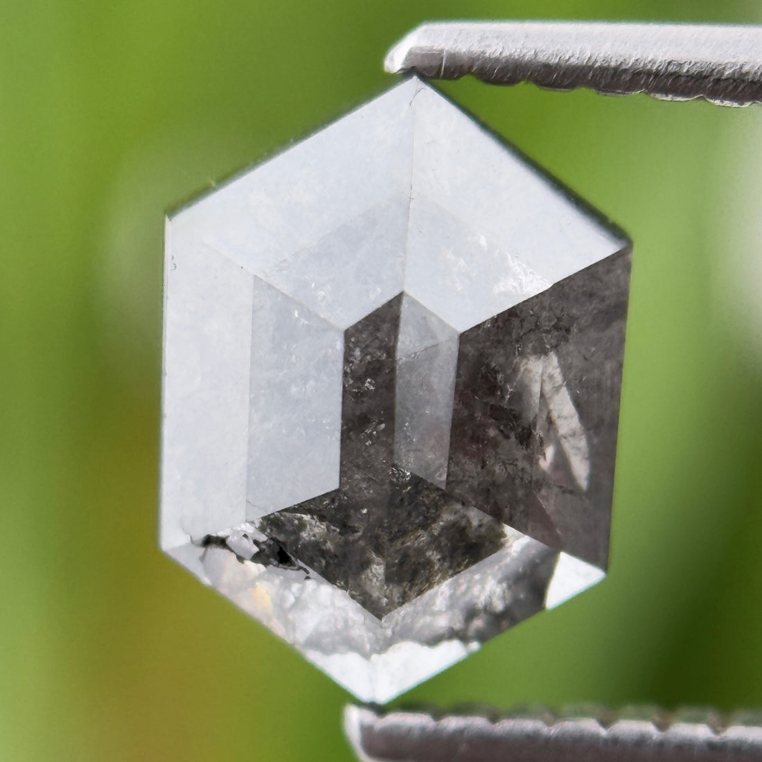 1.46 Ct Hexagon Rose Cut Grey Natural Salt and Pepper Diamond