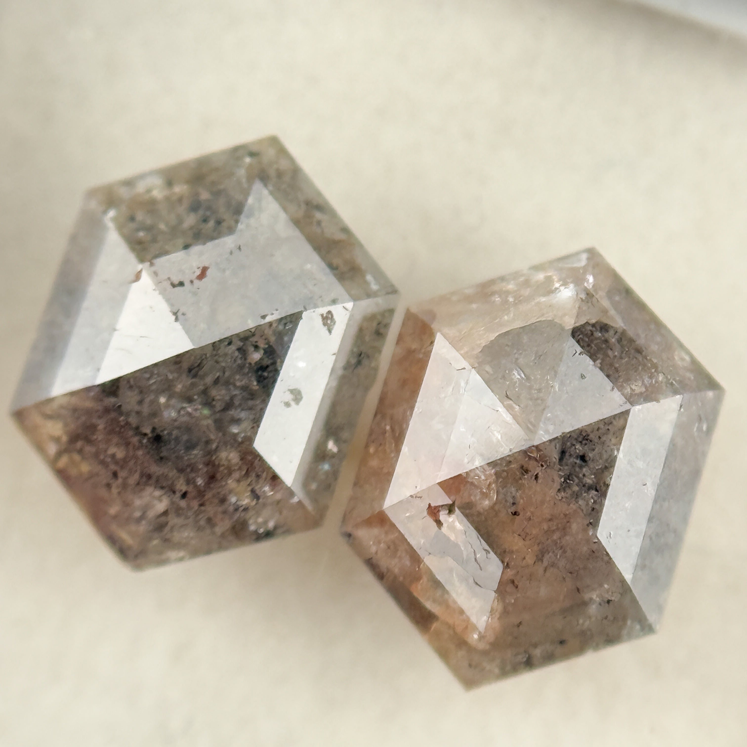 3.06 Ct Hexagon Rose Cut Grey Natural Salt and Pepper Diamond Pair