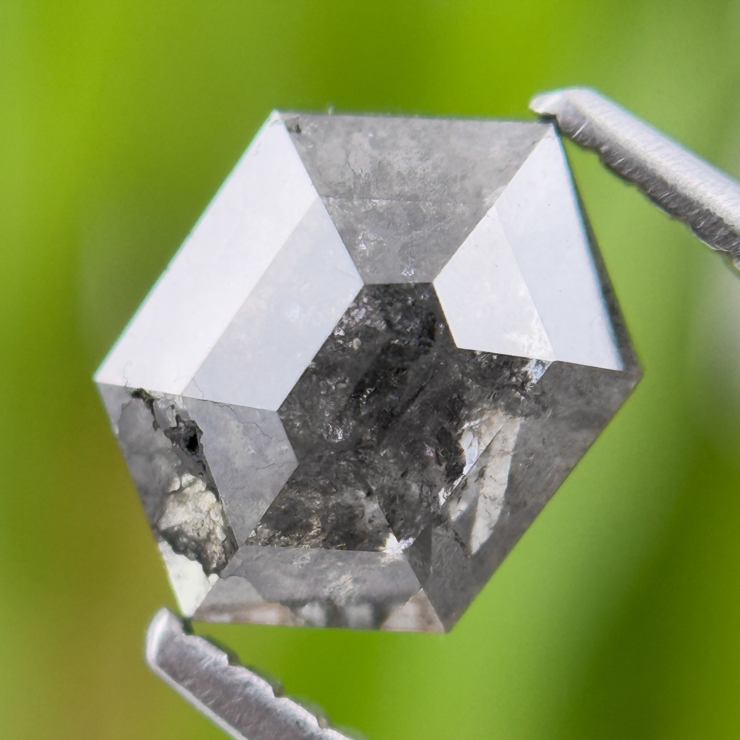 1.46 Ct Hexagon Rose Cut Grey Natural Salt and Pepper Diamond