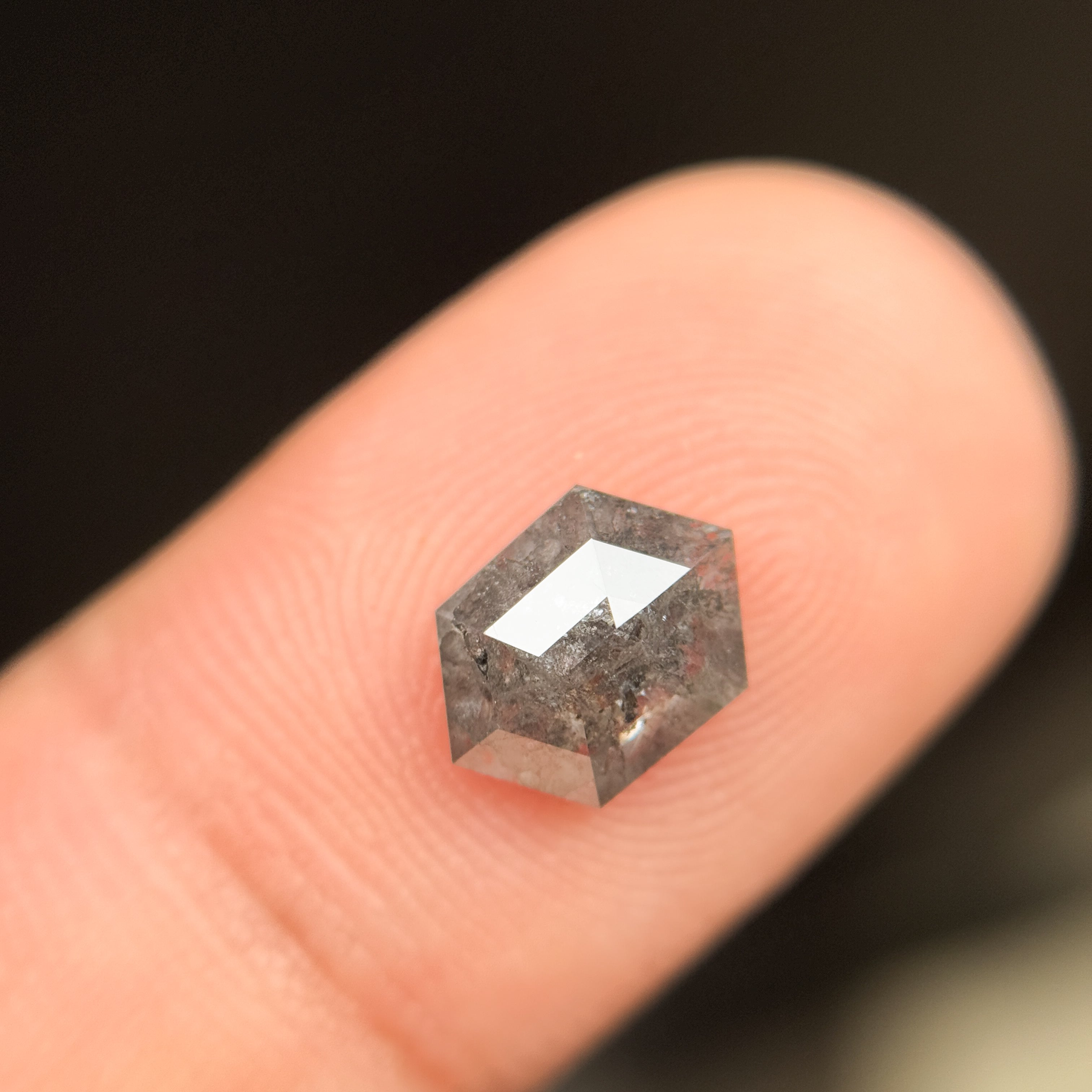 1.46 Ct Hexagon Rose Cut Grey Natural Salt and Pepper Diamond