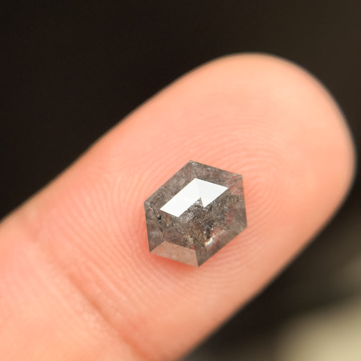 1.46 Ct Hexagon Rose Cut Grey Natural Salt and Pepper Diamond