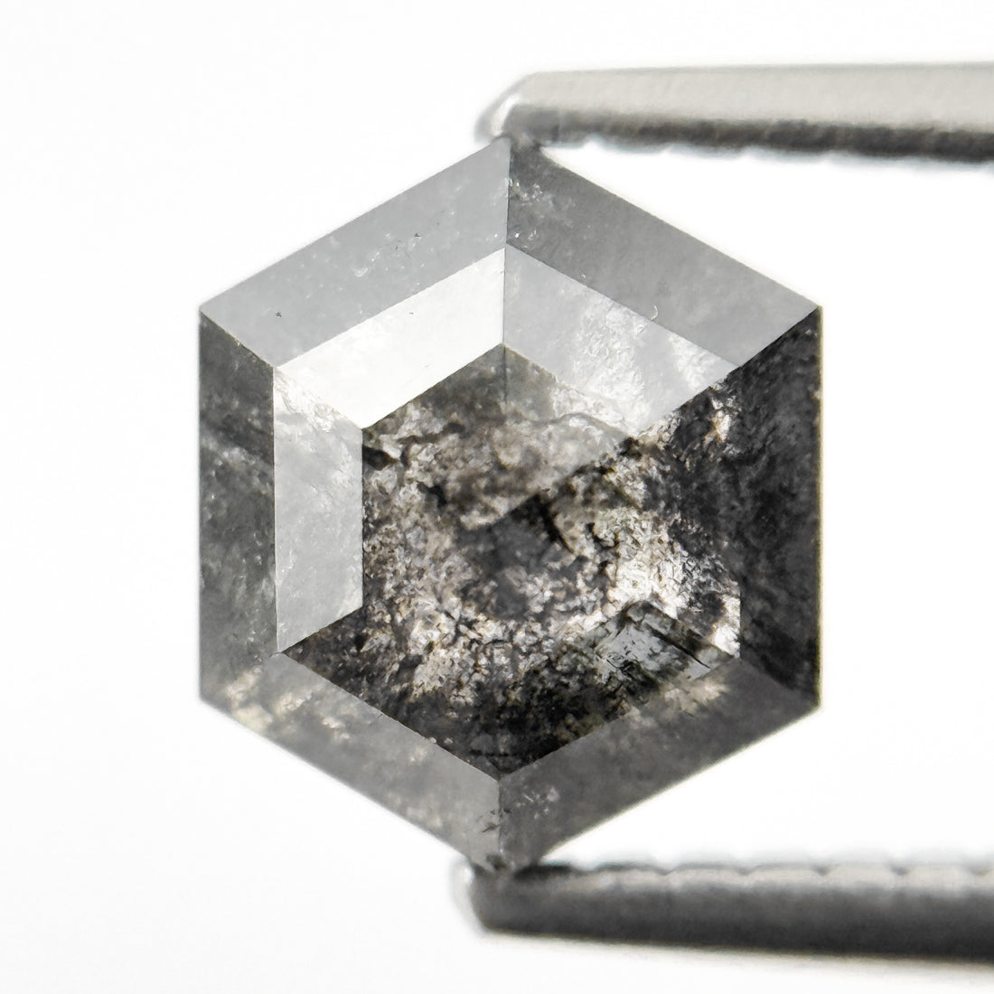 1.45 Ct Hexagon Rose Cut Grey Natural Salt and Pepper Diamond