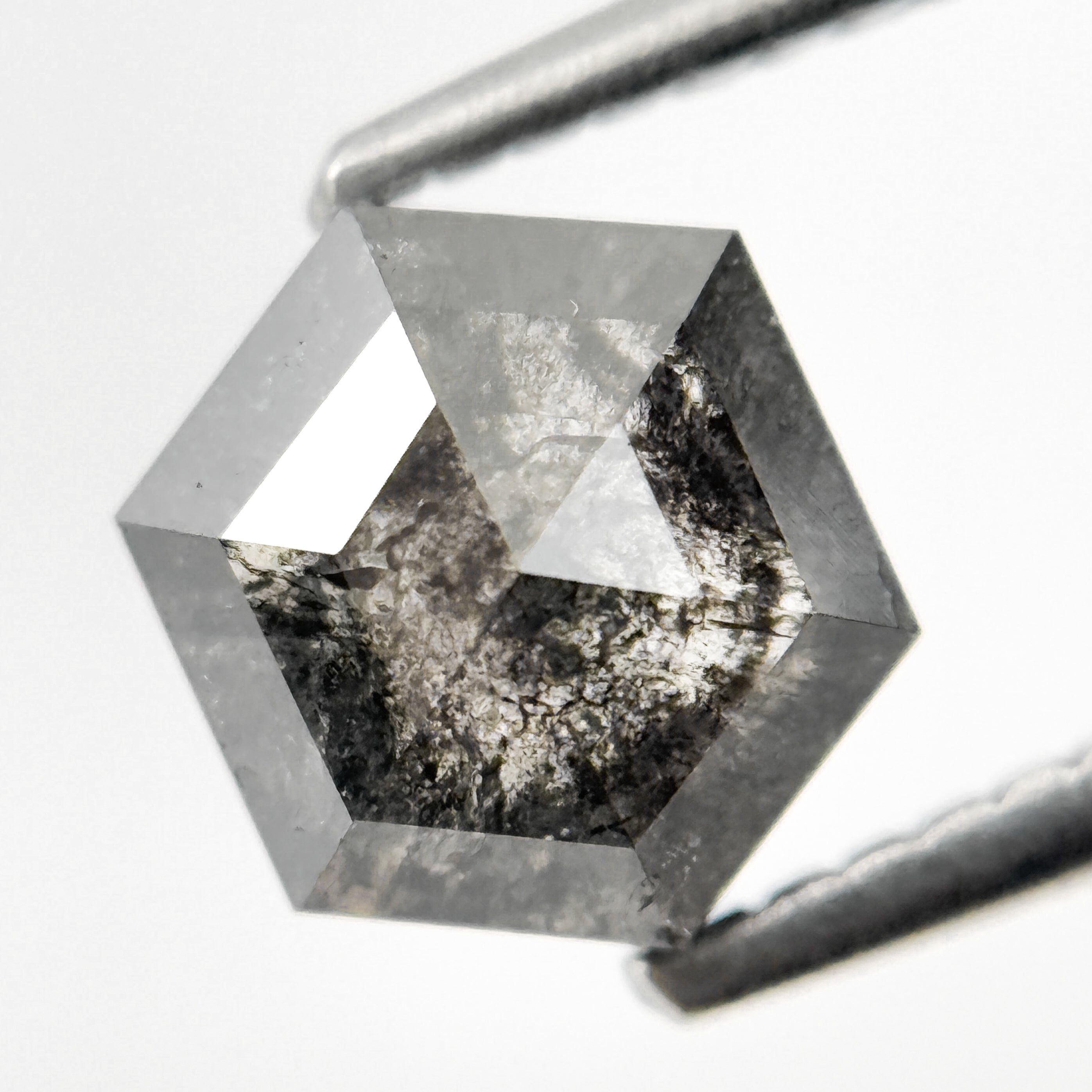 1.45 Ct Hexagon Rose Cut Grey Natural Salt and Pepper Diamond