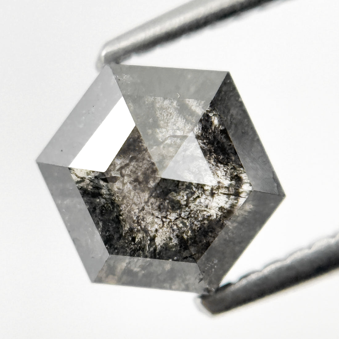1.45 Ct Hexagon Rose Cut Grey Natural Salt and Pepper Diamond